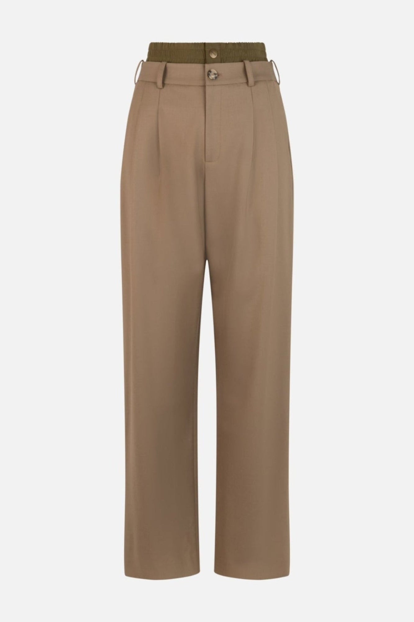 Double Waistband Trousers in Dark Khaki With Dark Waistband – MONSE Double Waistband Trousers in Dark Khaki With Dark Waistband – MONSE