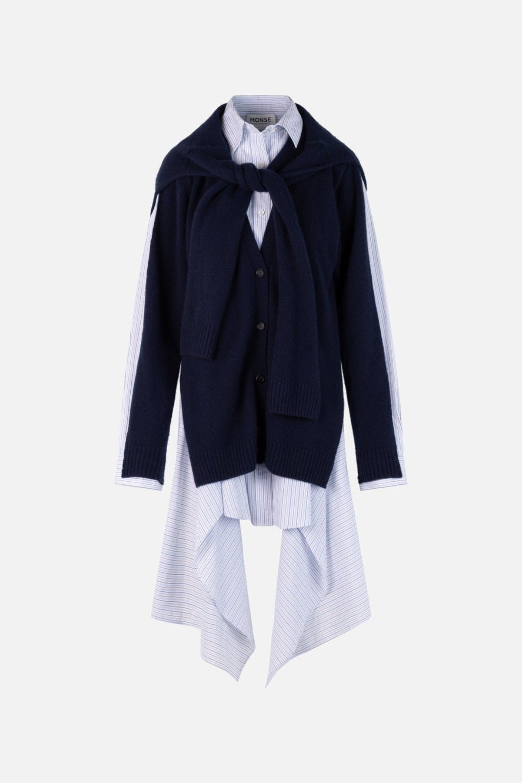 Combo Knit Cascade Shirt Dress in Navy  MONSE