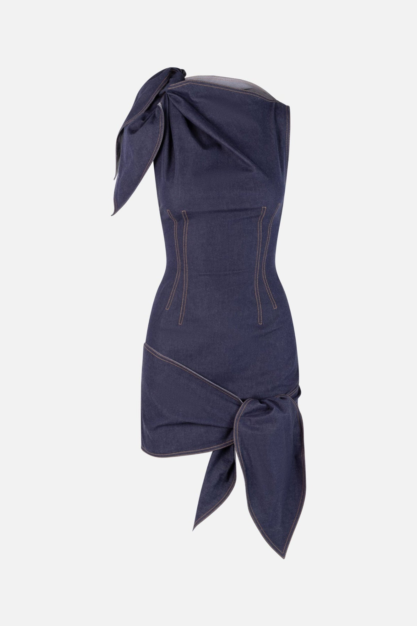 denim bow dress Bow-Tie Corset Mini Dress in Black – MONSE
