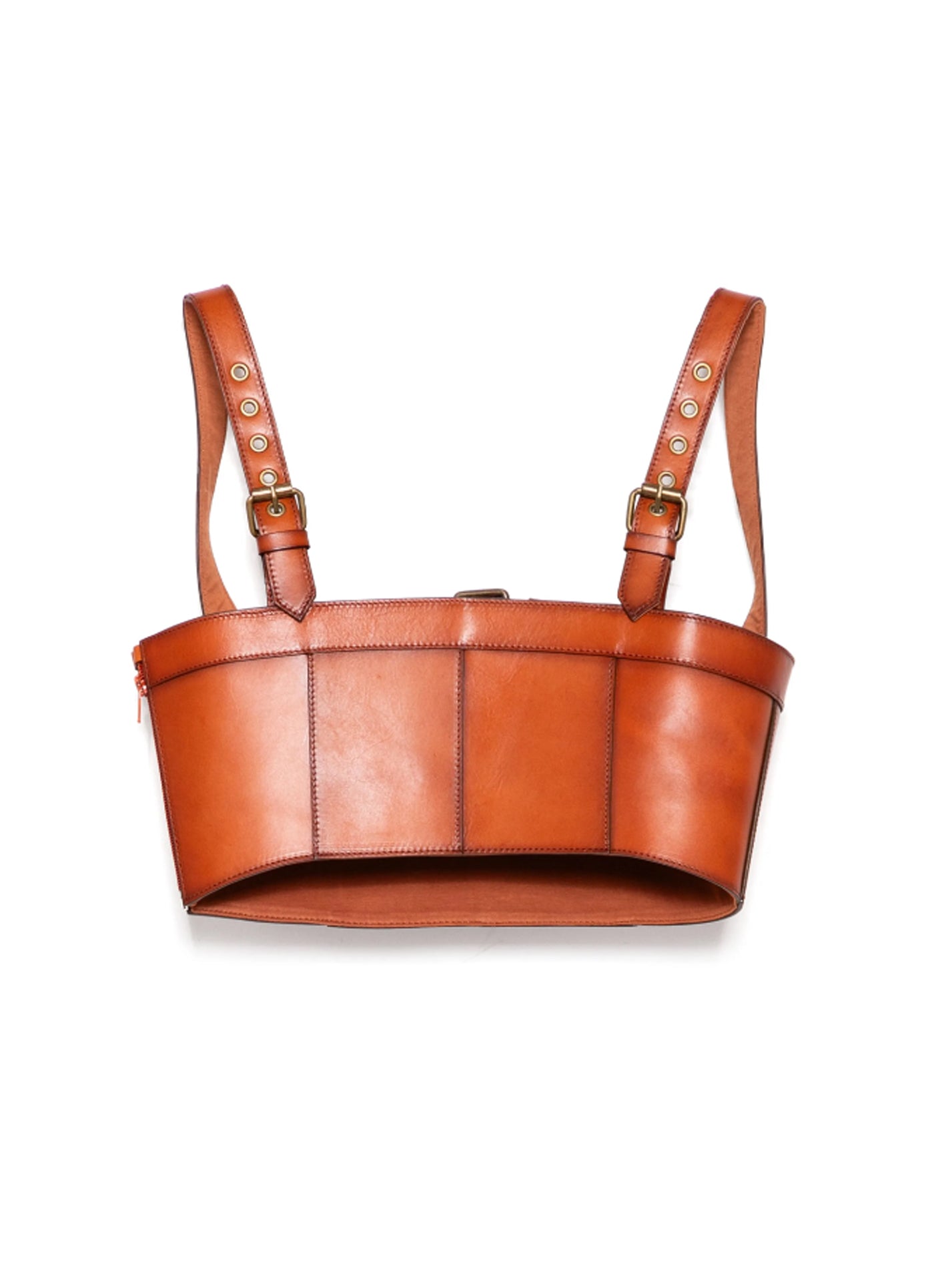 MONSE Buckled Leather Bustier in brown flat back