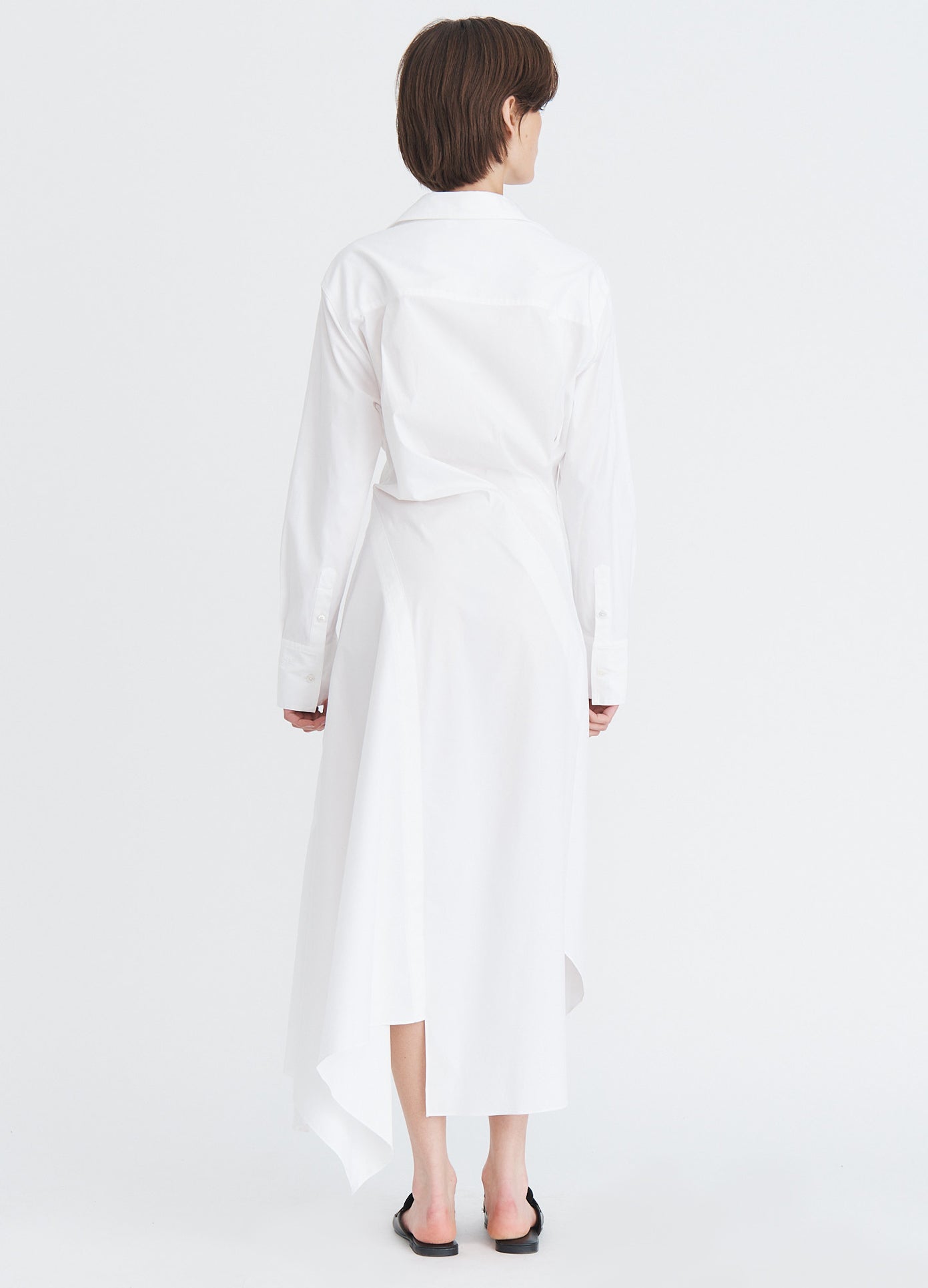 MONSE Cascade Shirt Dress in white on model full back view