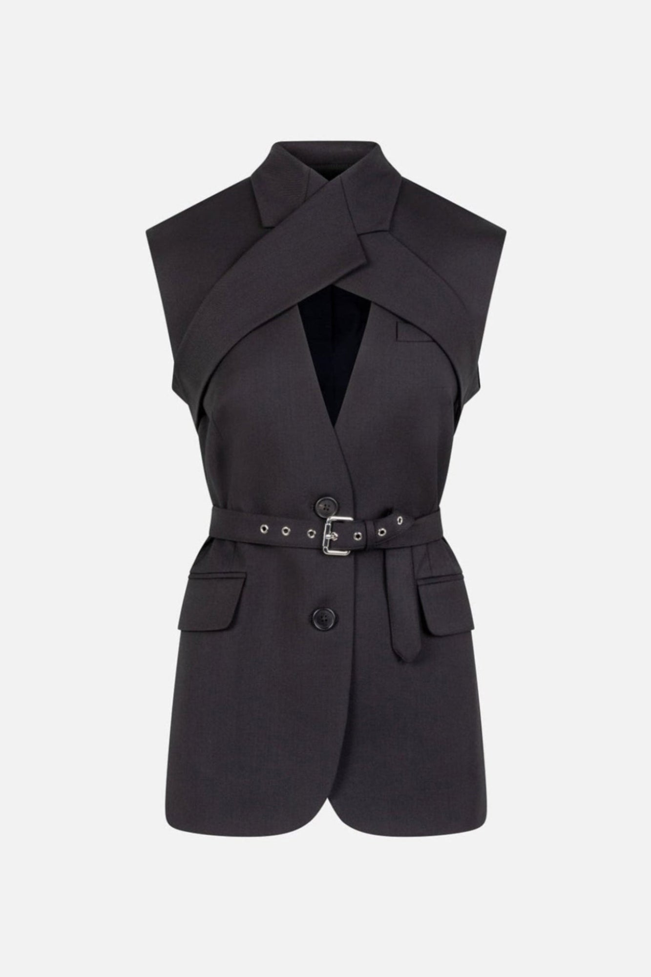 Sleeveless Criss Cross Jacket in Black – MONSE