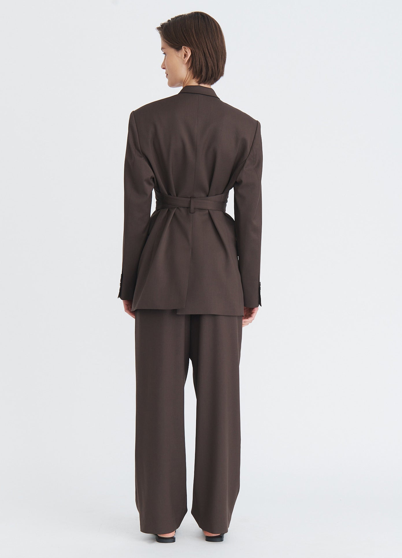 MONSE Criss Cross Jacket in olive brown on model full back view