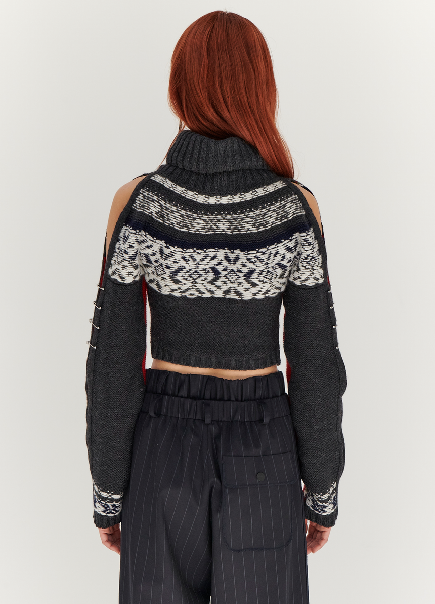 マメ Fair Isle High Neck Knitted Top ニット Mame Kurogouchi(マメ) Fair Isle High Neck Knitted Top NAVY