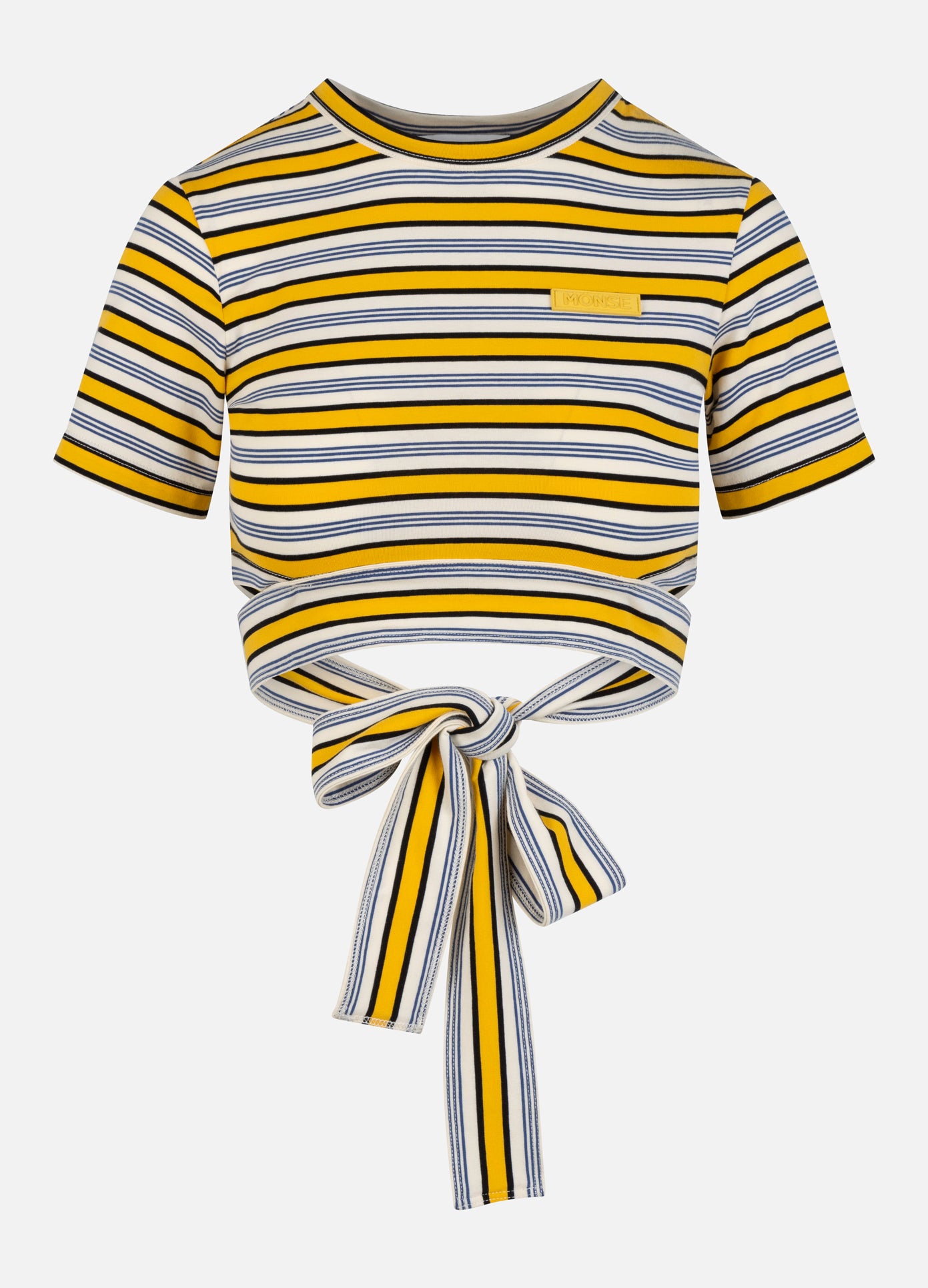 MONSE Cropped Tie T-Shirt in yellow and navy product image