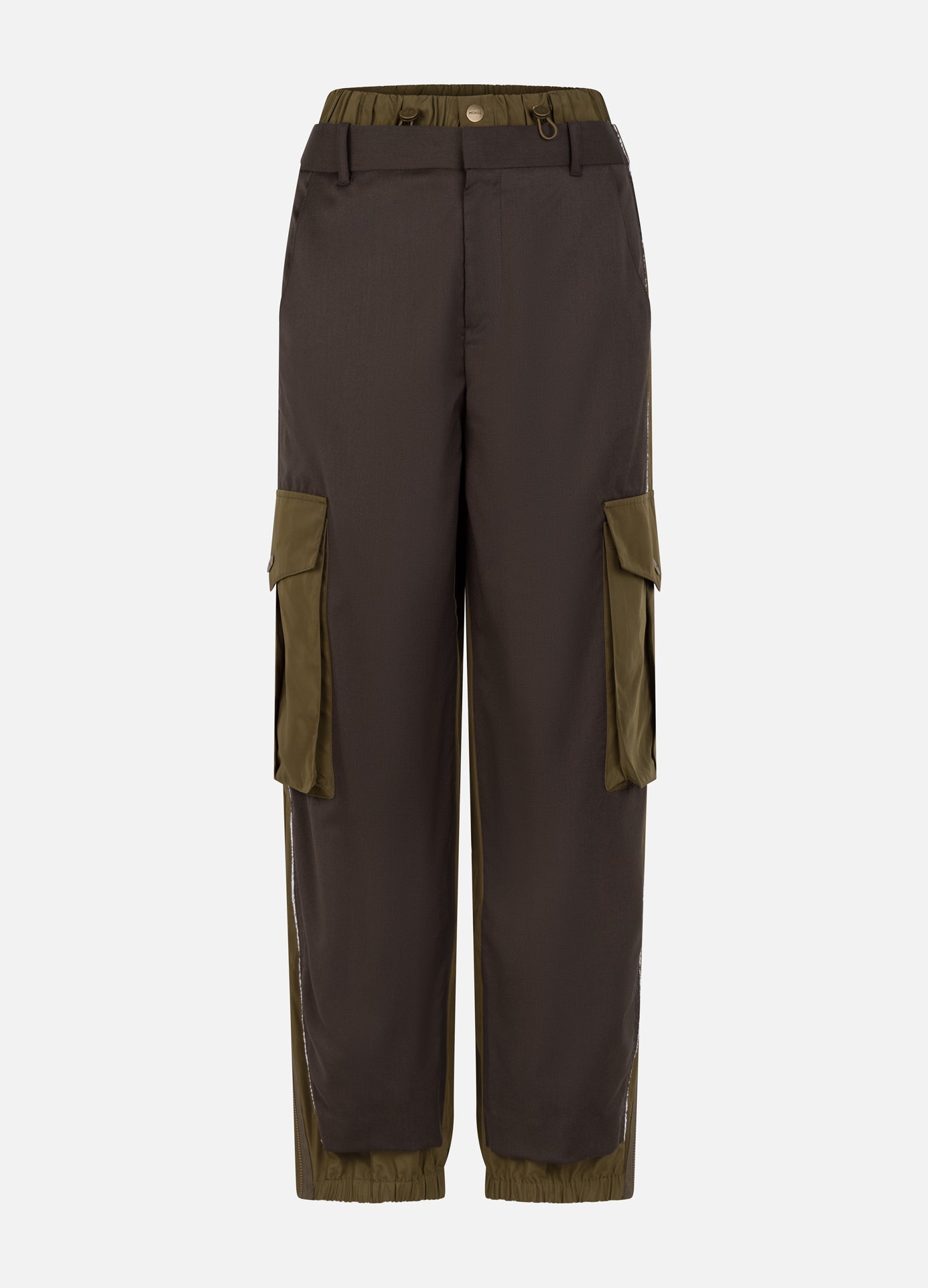 MONSE Deconstructed Combo Pants in olive and dark grey product image