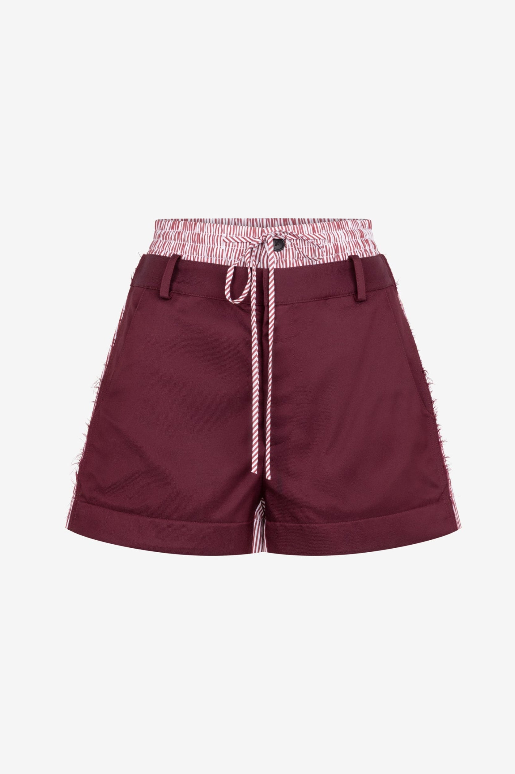 Deconstructed Combo Shorts in Burgundy