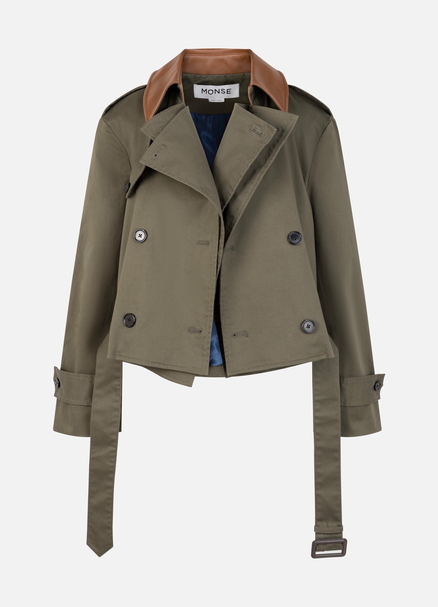 MONSE Double Front Cropped Trench in olive product image