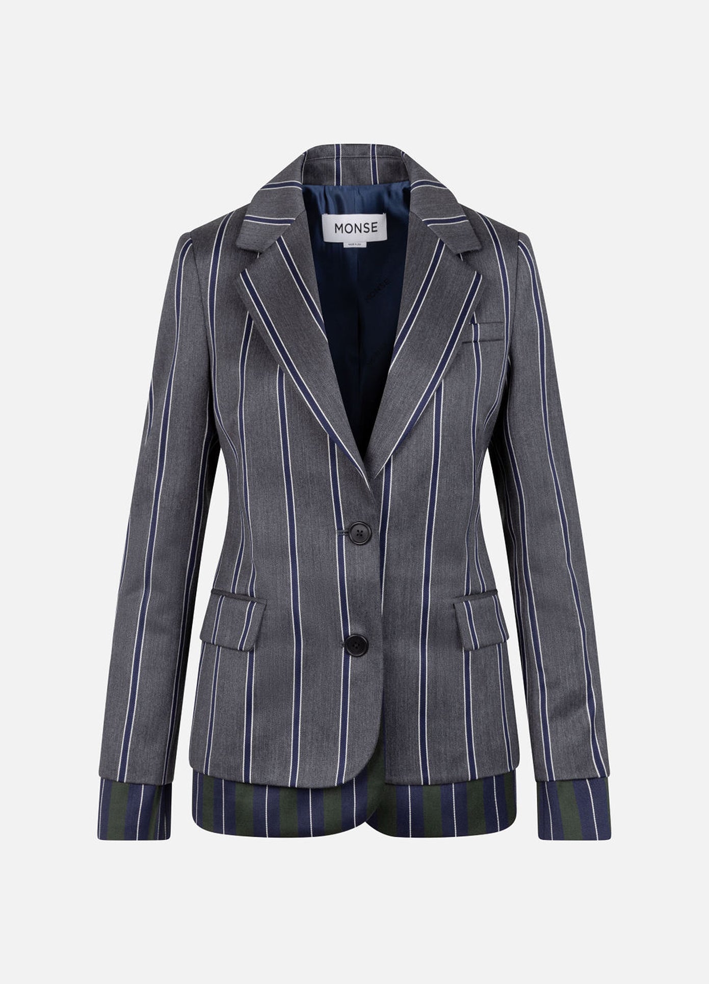MONSE Double Layer Jacket in Grey Stripe flat front
