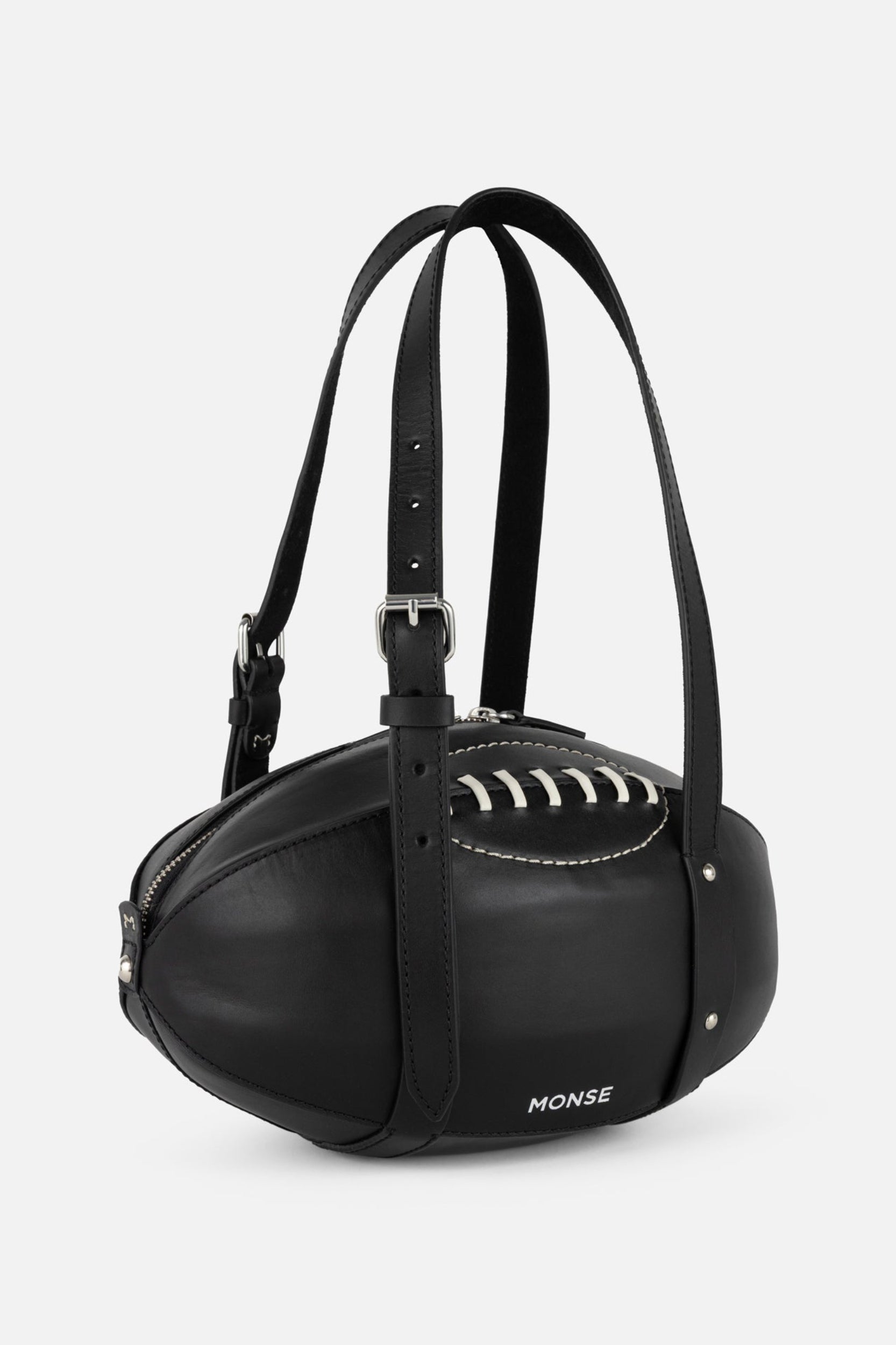 Football Bag in Black Vegan Harness Leather – MONSE