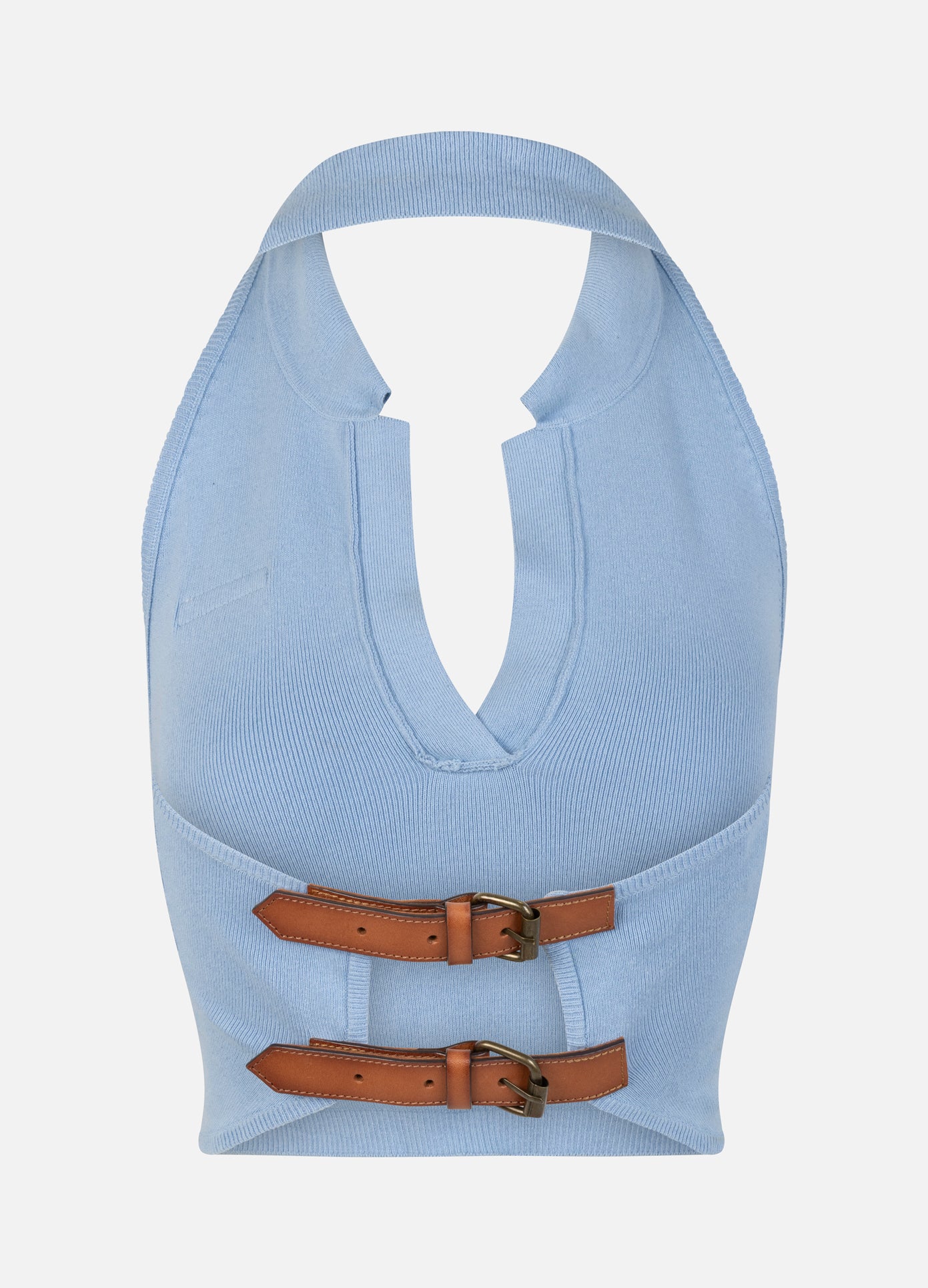 MONSE Halter Neck Knit Top in sky blue product image back view