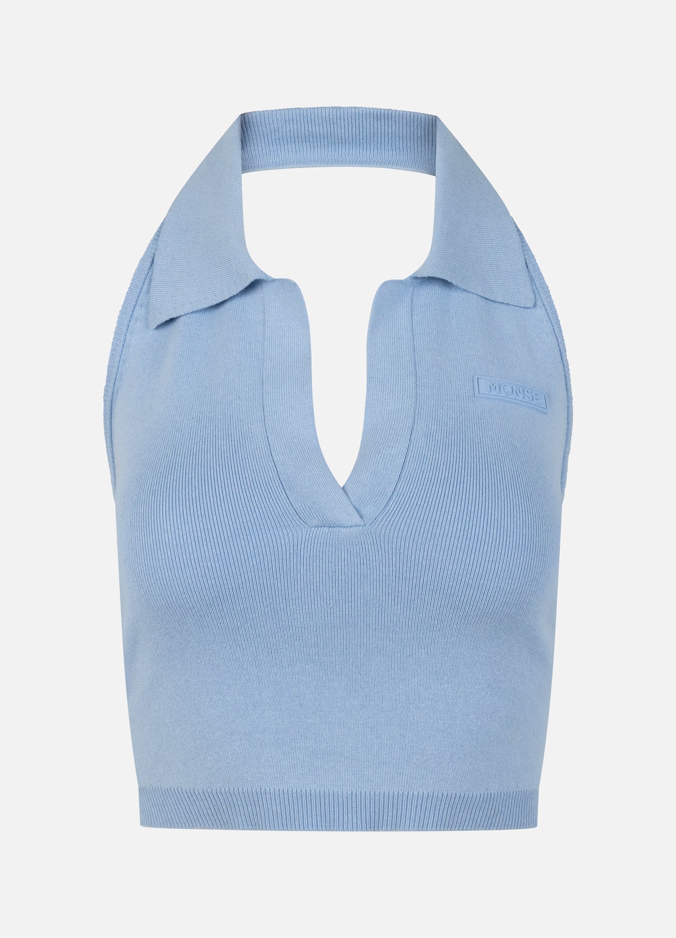 MONSE Halter Neck Knit Top in sky blue product image front view