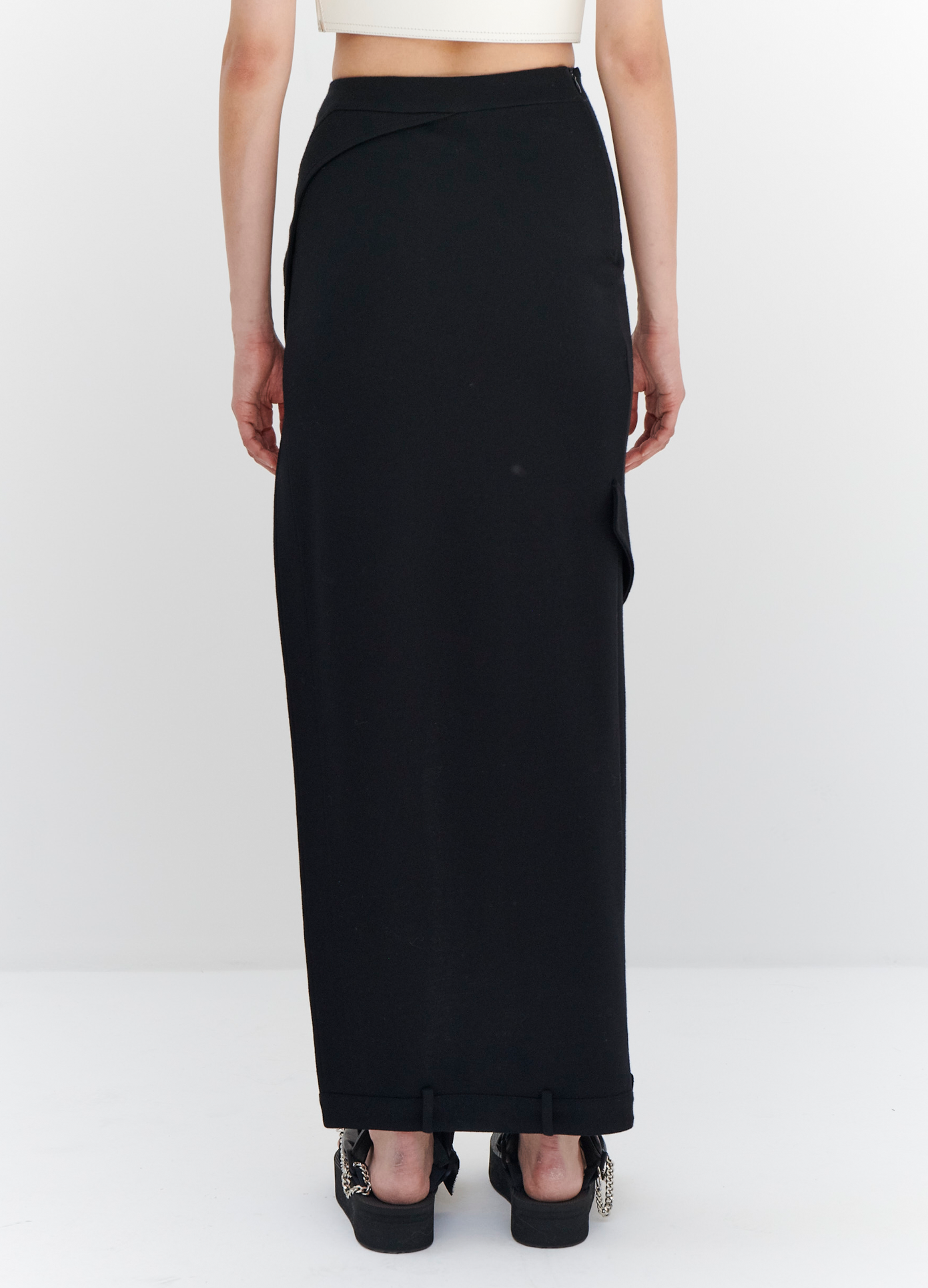 MONSE Jacket Detail Slit Skirt in Black on model back view
