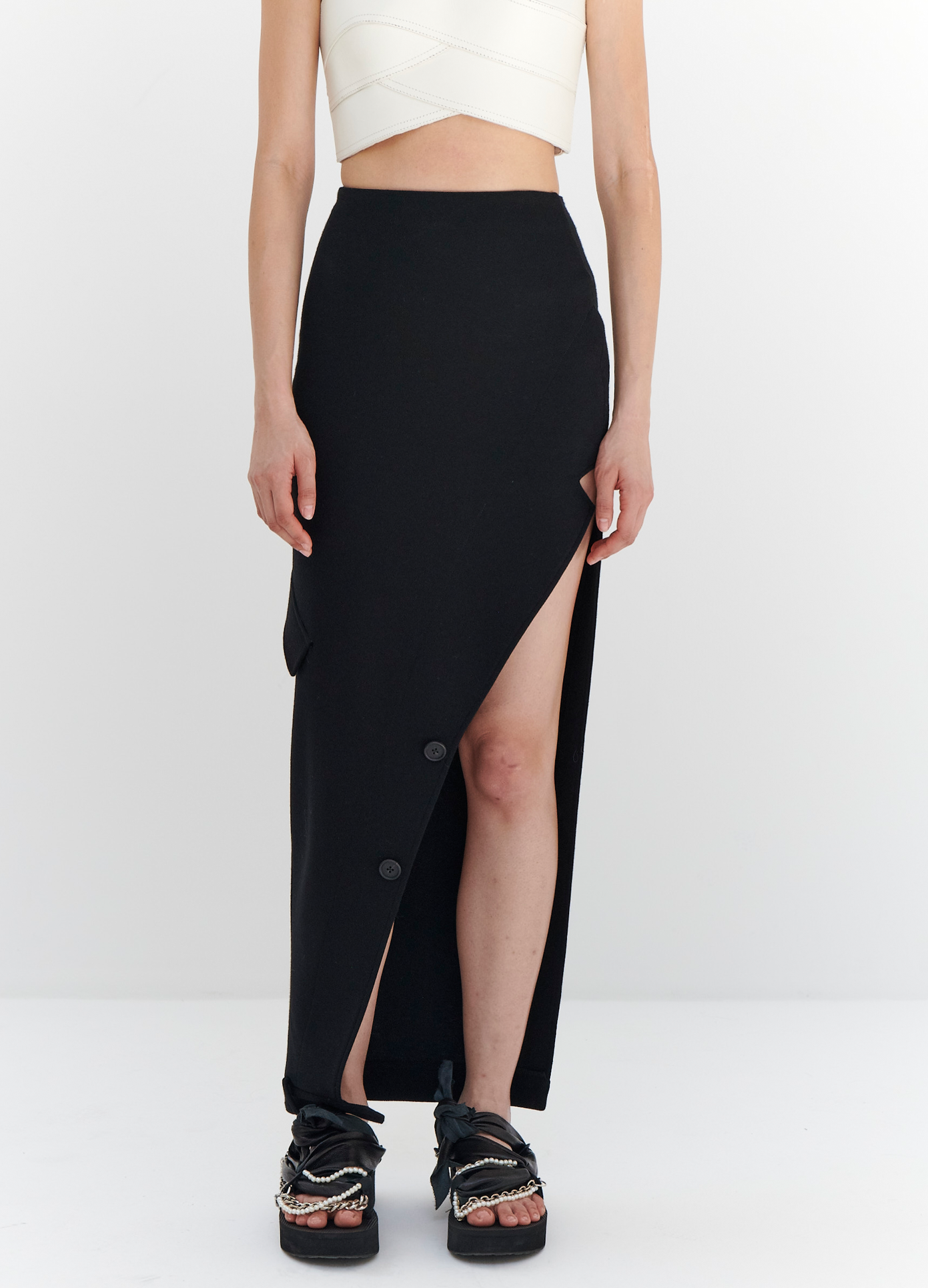 MONSE Jacket Detail Slit Skirt in Black on model front view