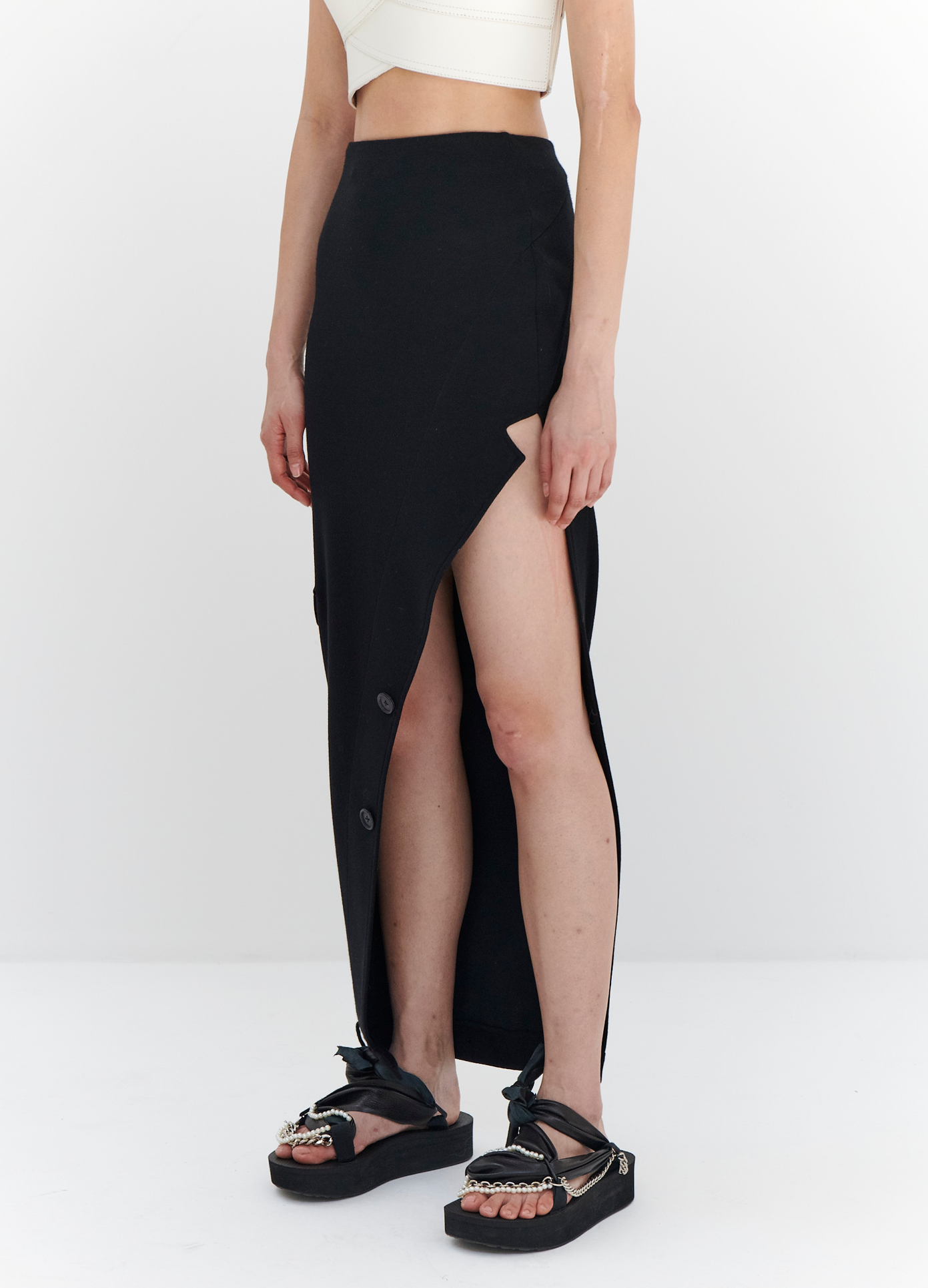MONSE Jacket Detail Slit Skirt in Black on model side view