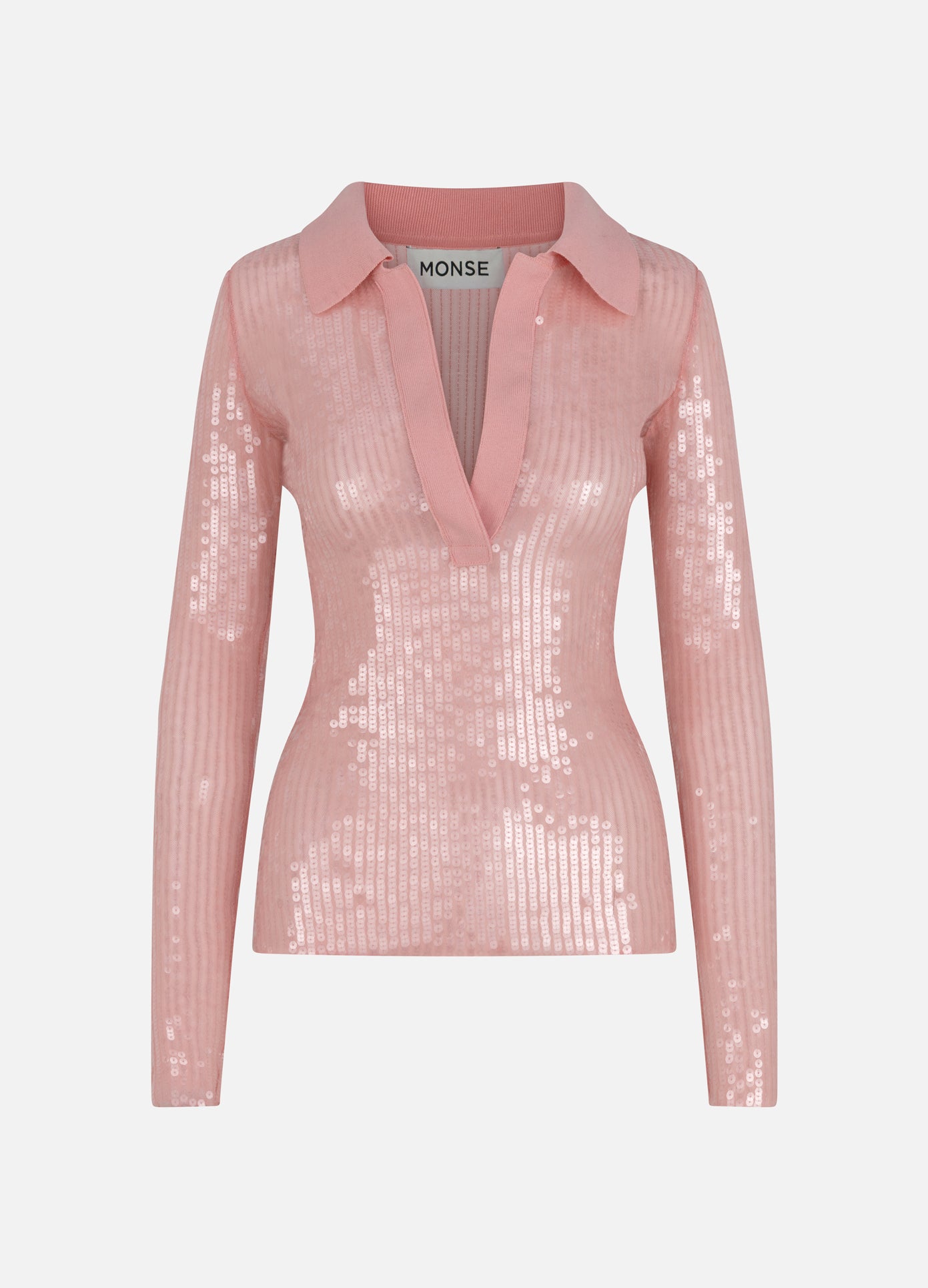 MONSE Knit Collar Sequin Polo in powder pink product image