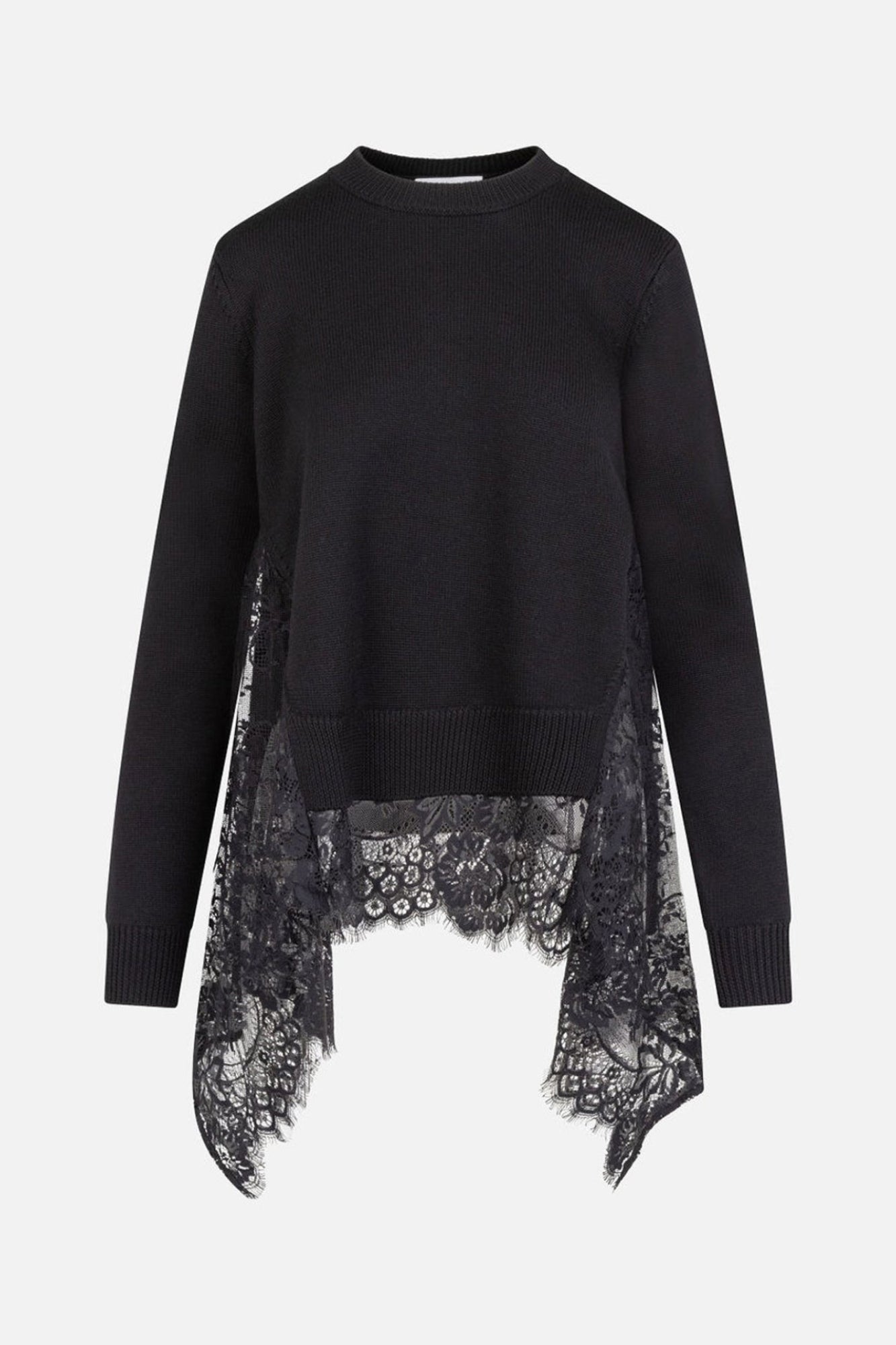 Lace Insert Sweater in Black – MONSE Lace Insert Sweater in Black – MONSE