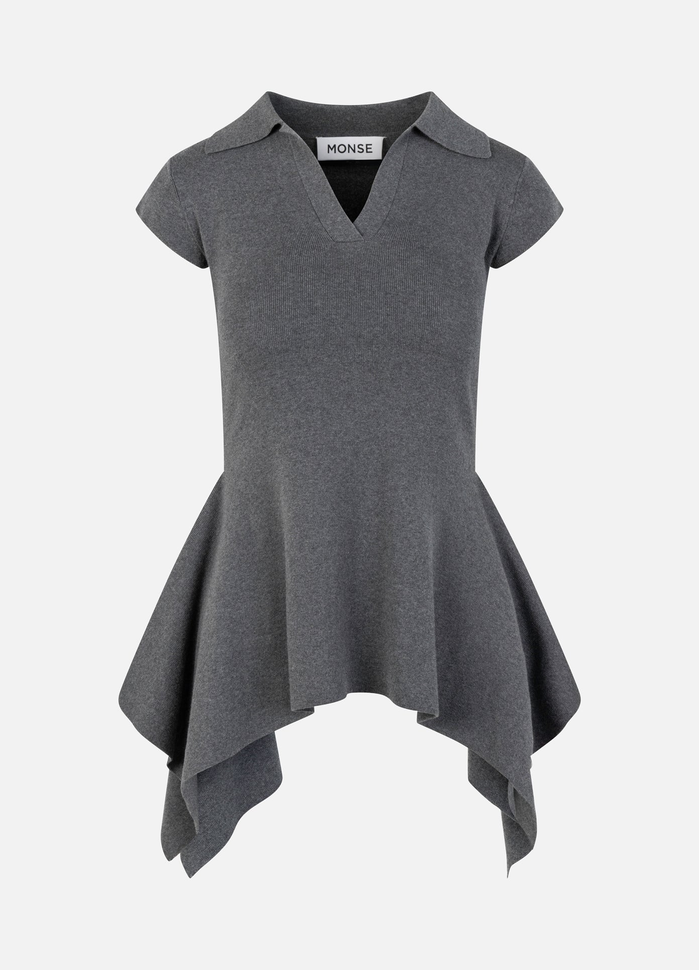 MONSE Napkin Hem Polo Knit Top in charcoal product image