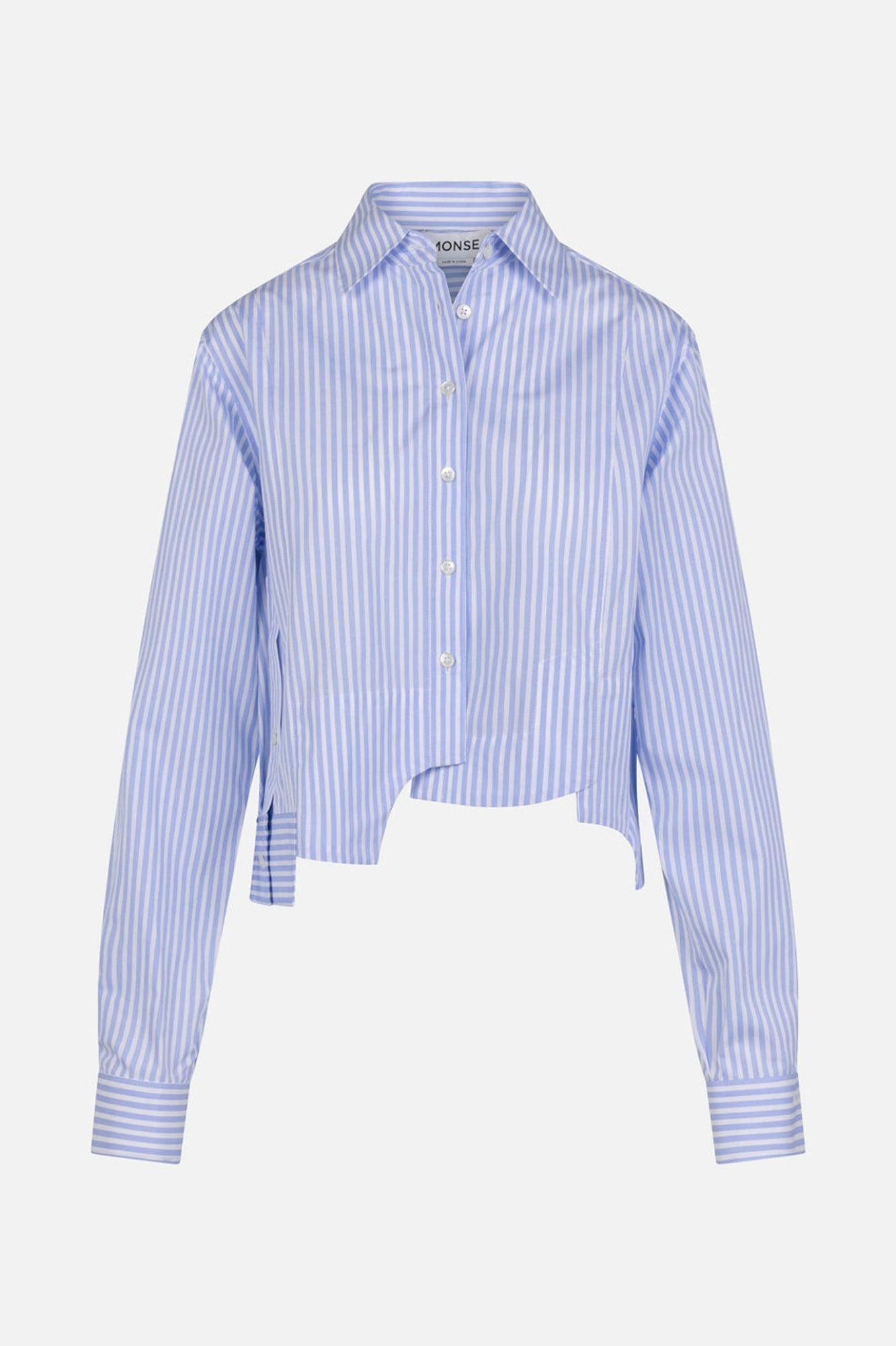 Paneled Cropped Shirt in Light Blue Stripe  MONSE
