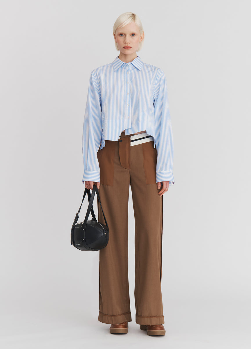 MONSE ストライプ プルオーバーシャツ Paneled Cropped Shirt in Light Blue Stripe