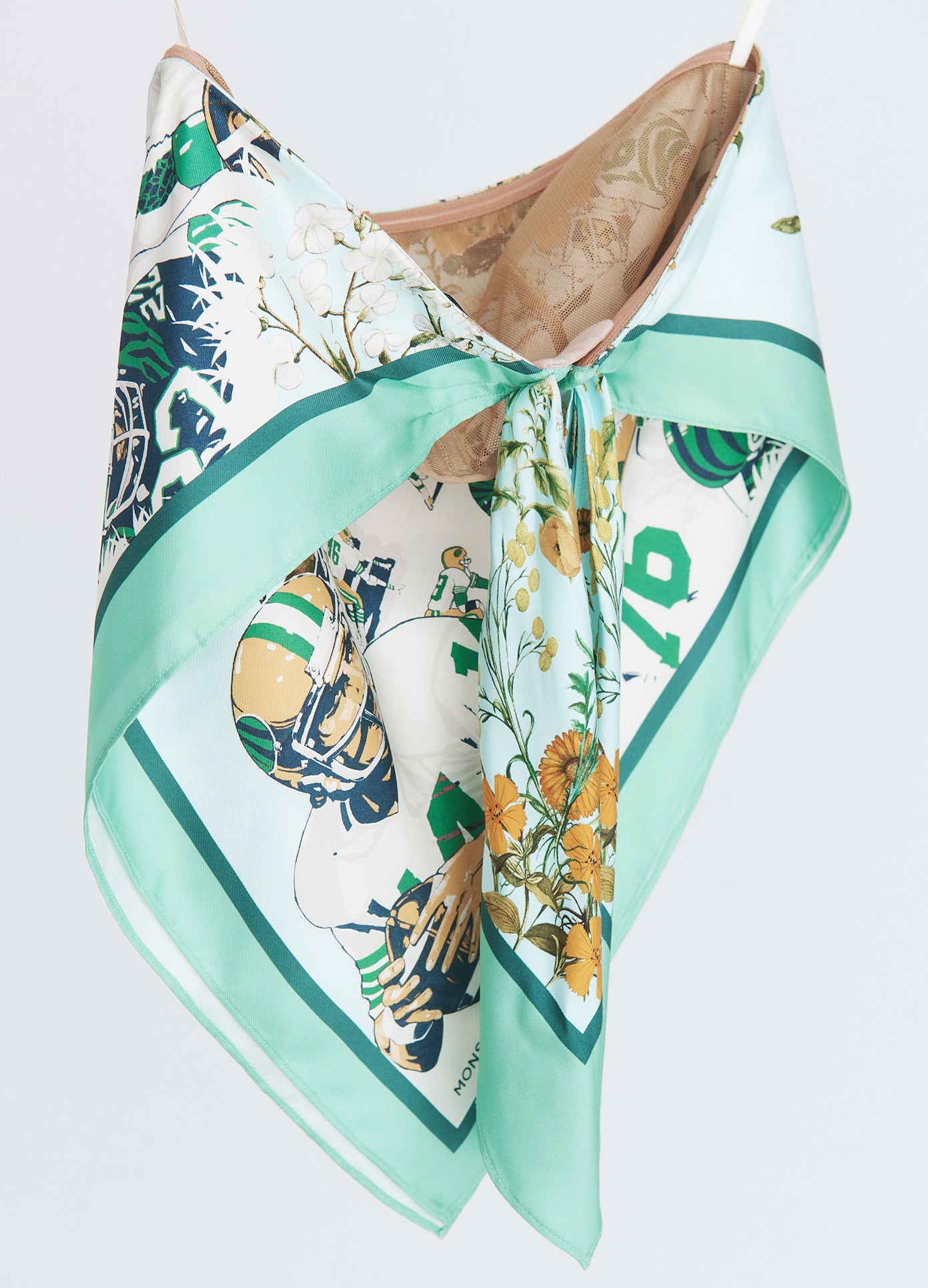 MONSE Printed Bandana Top in mint multi image of blouse hanging back view