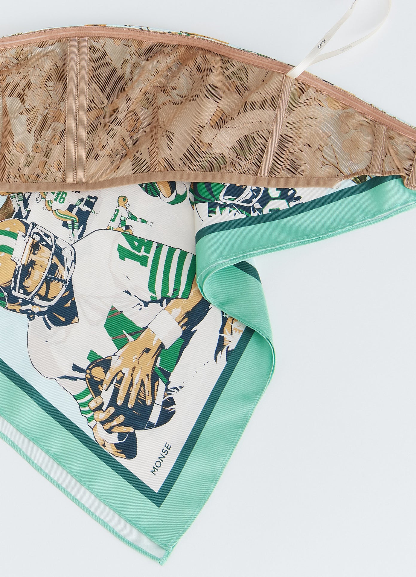 MONSE Printed Bandana Top in mint multi image of interior support