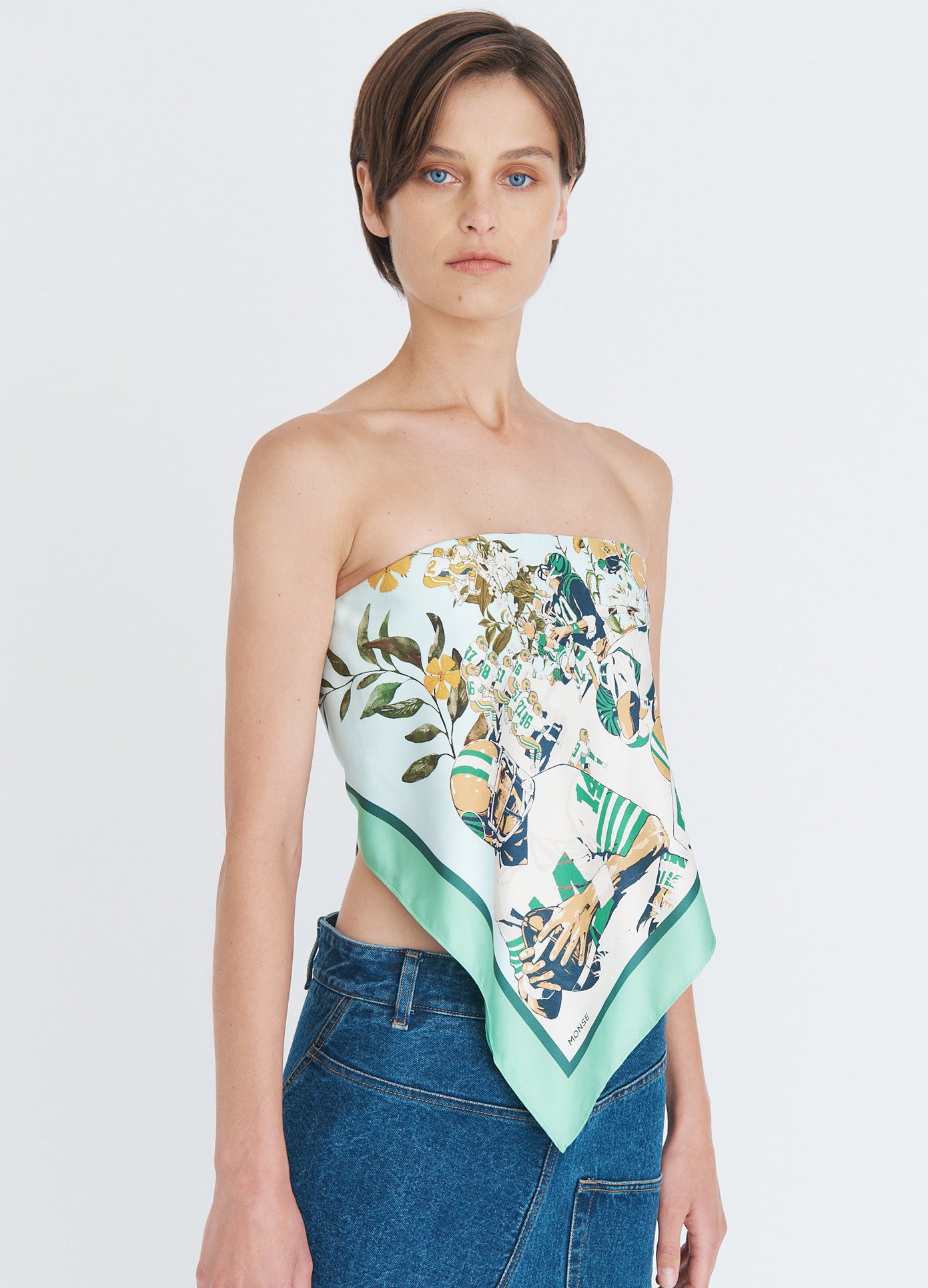 MONSE Printed Bandana Top in mint multi on model front view