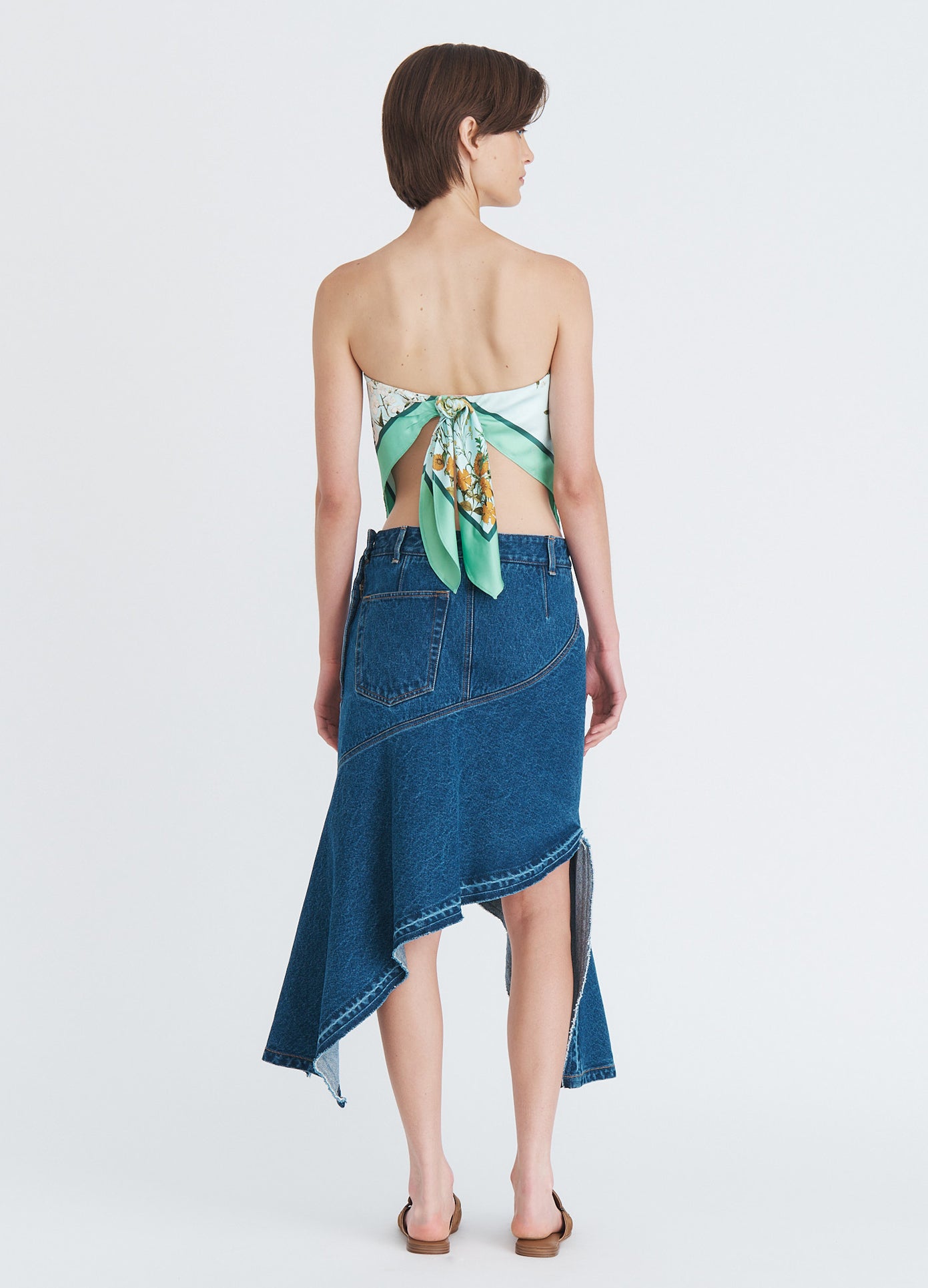 MONSE Printed Bandana Top in mint multi on model full back view