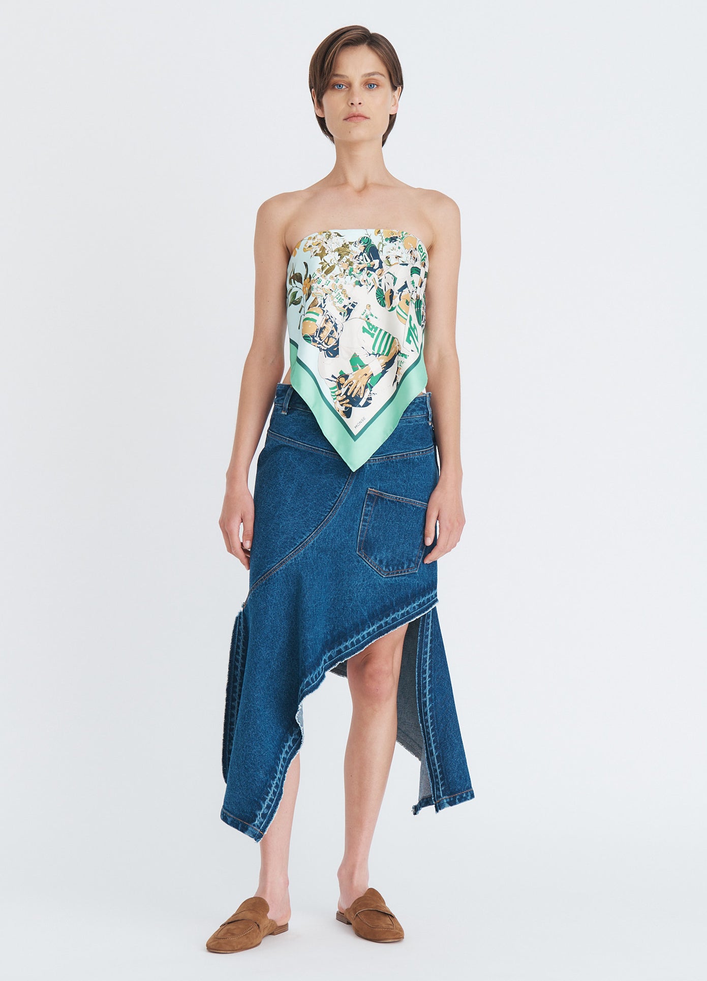 MONSE Printed Bandana Top in mint multi on model full front view