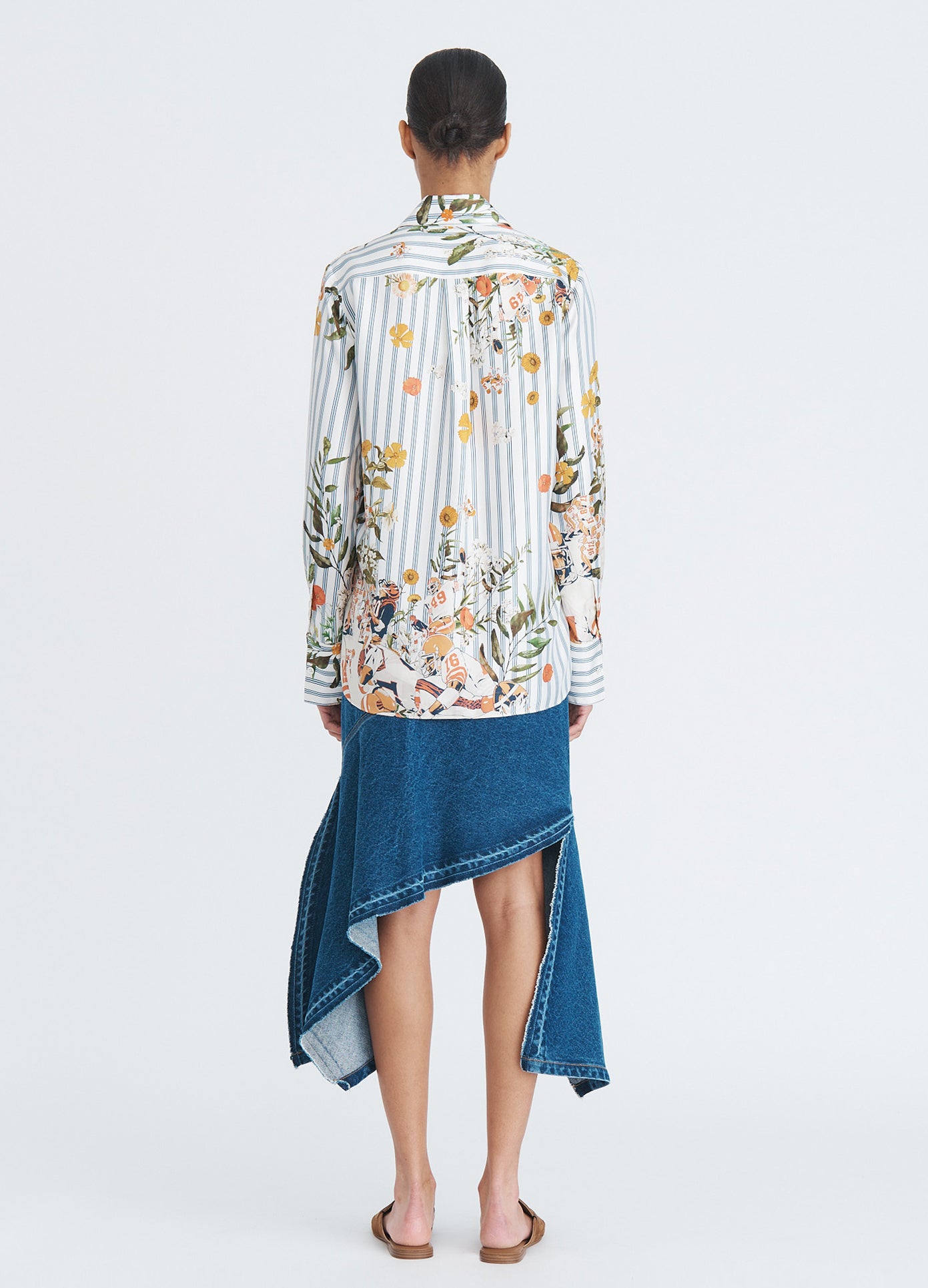 MONSE Printed Button Down Shirt in white multi on model full back view