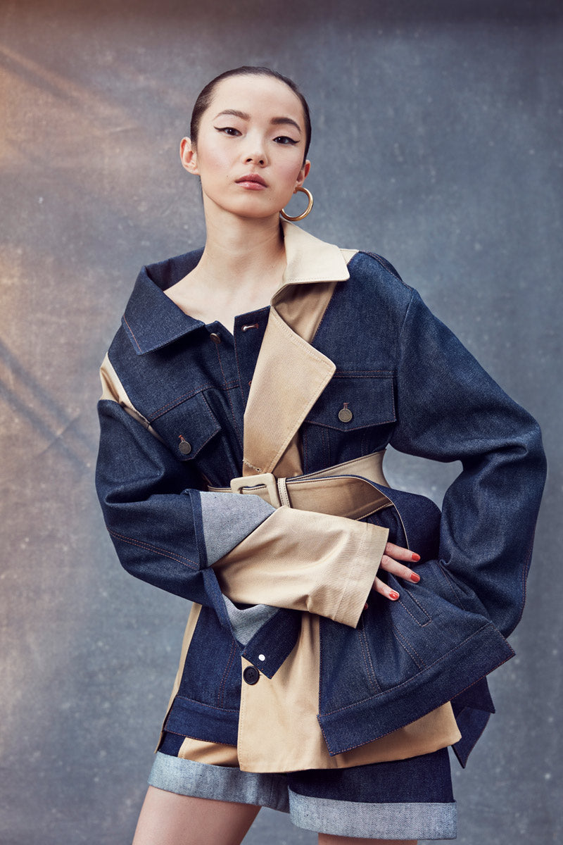 MONSE Resort 2021 Collection Look 1 Belted Trench and Denim Jacket