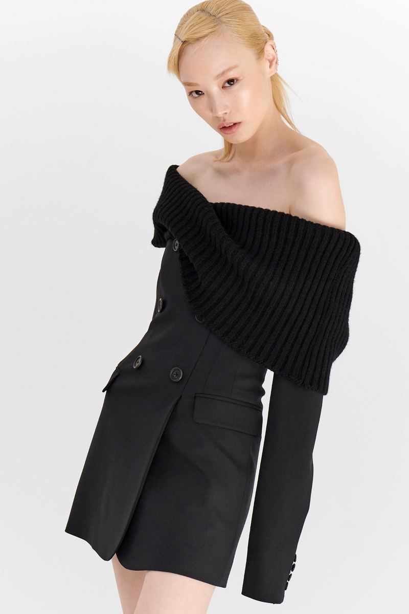 MONSE Resort 2024 Collection Vogue image of model wearing a sweater jacket dress