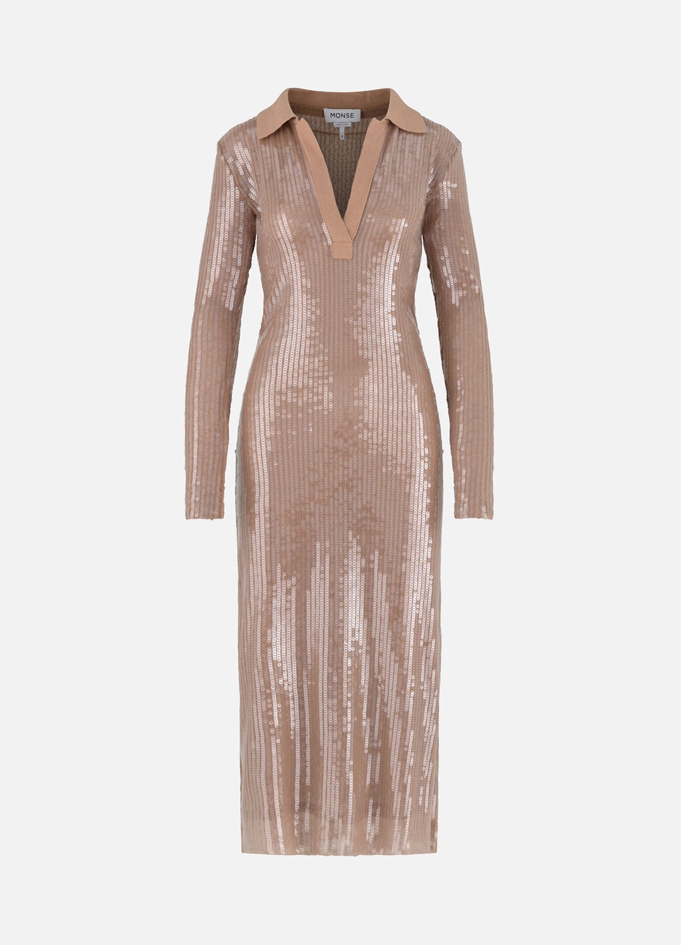 MONSE Sequin Mesh Midi Dress in nude flat front