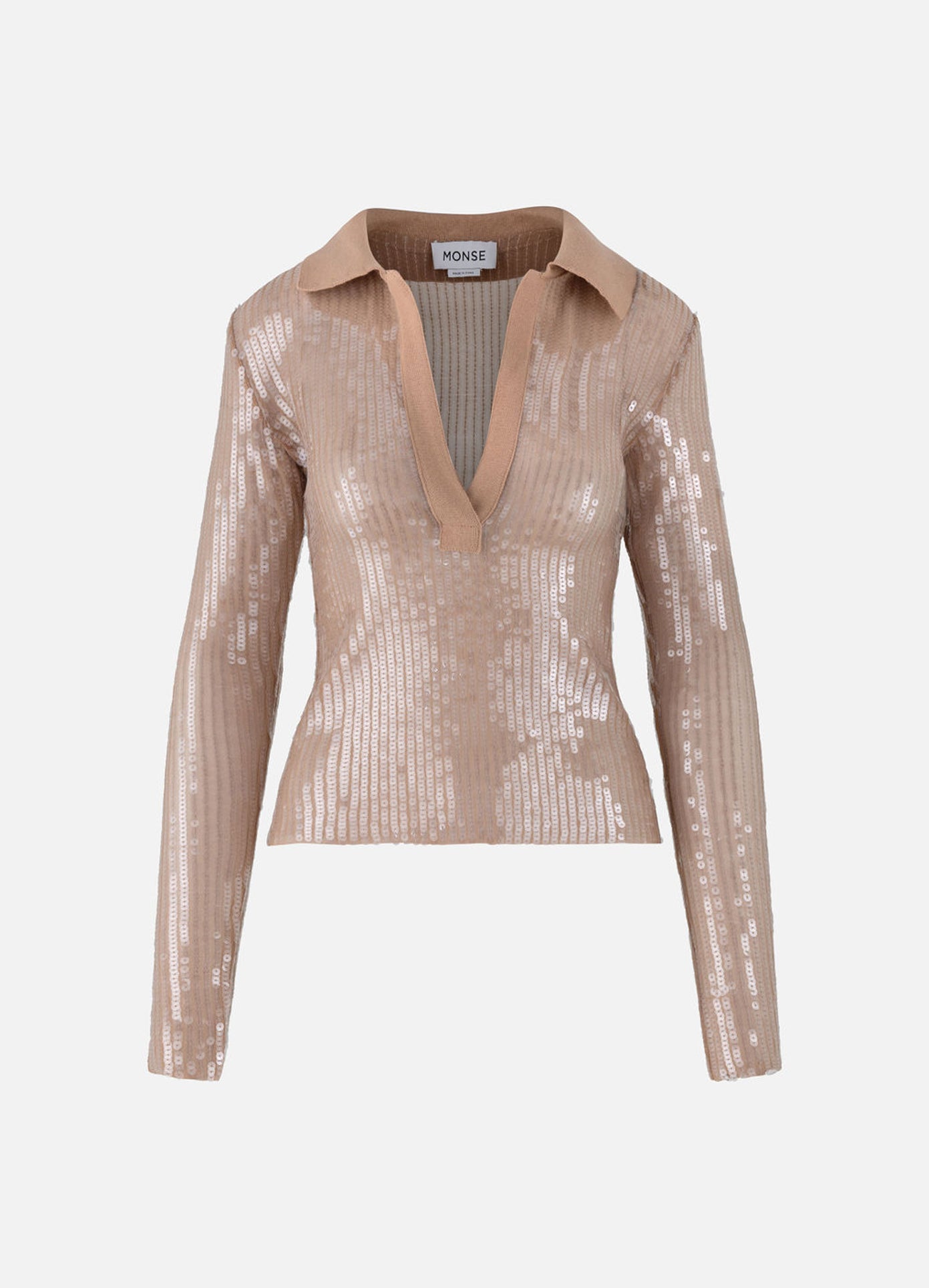 MONSE Sequin Mesh Top in nude flat front