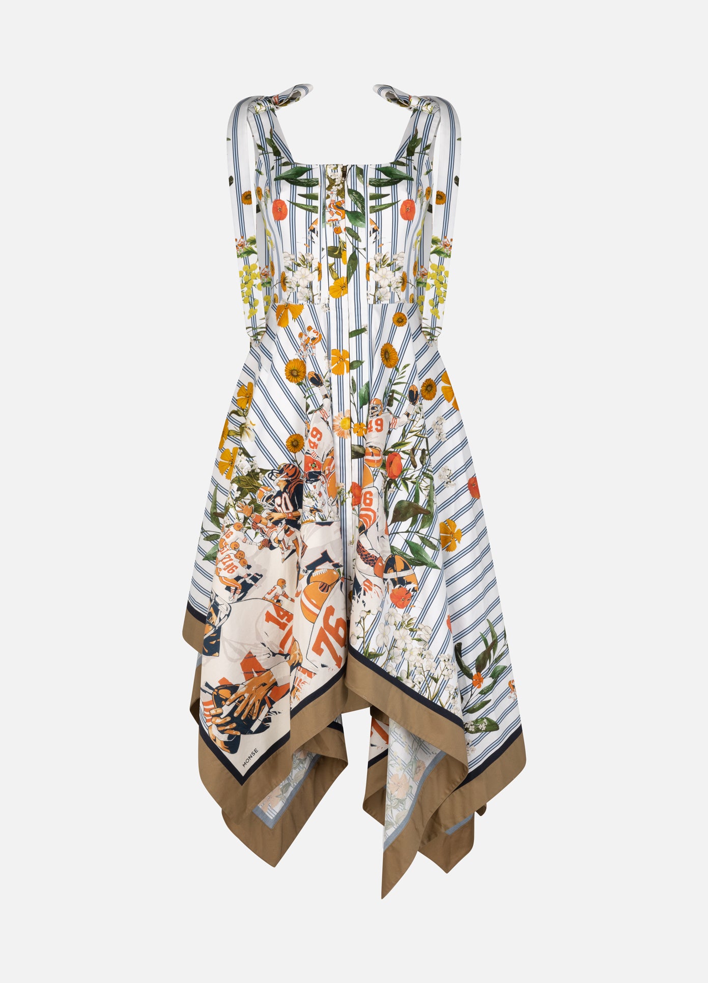 MONSE Shoulder Ties Printed Midi Dress in ivory multi product image