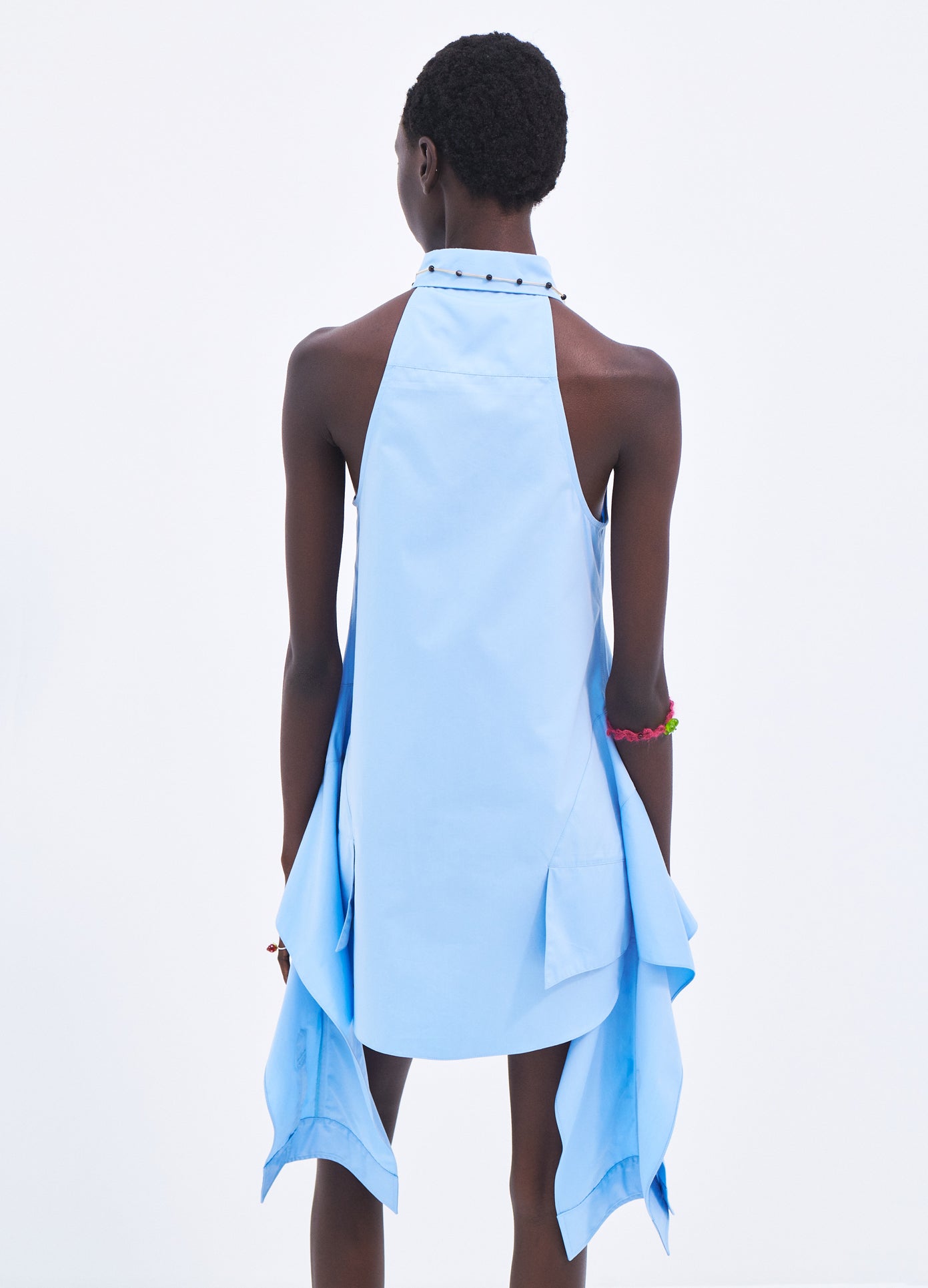 MONSE Sleeveless Deconstructed Halter Shirt in Blue on model back view