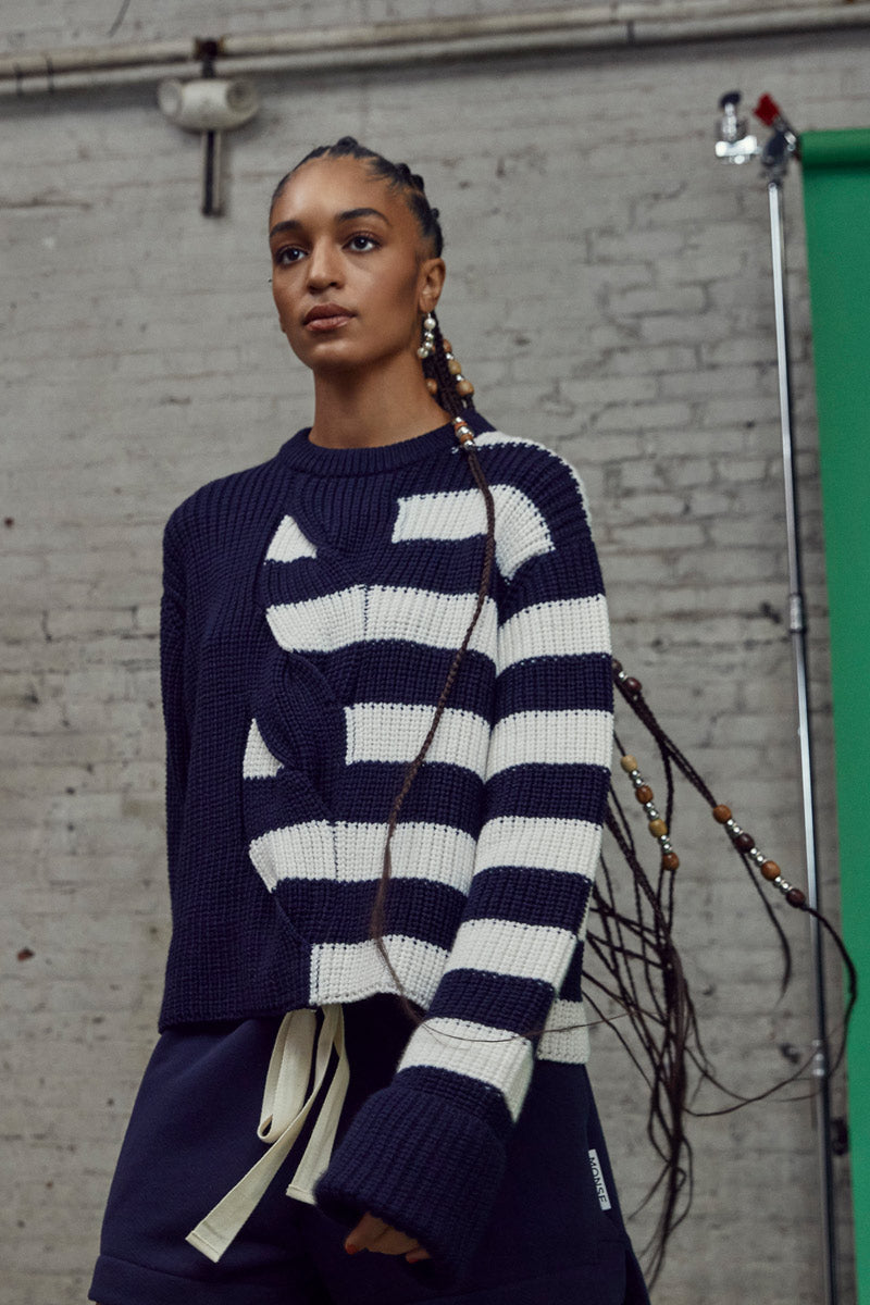 MONSE Spring Summer 2021 Collection Look 10 Half Stripe Cable Sweater