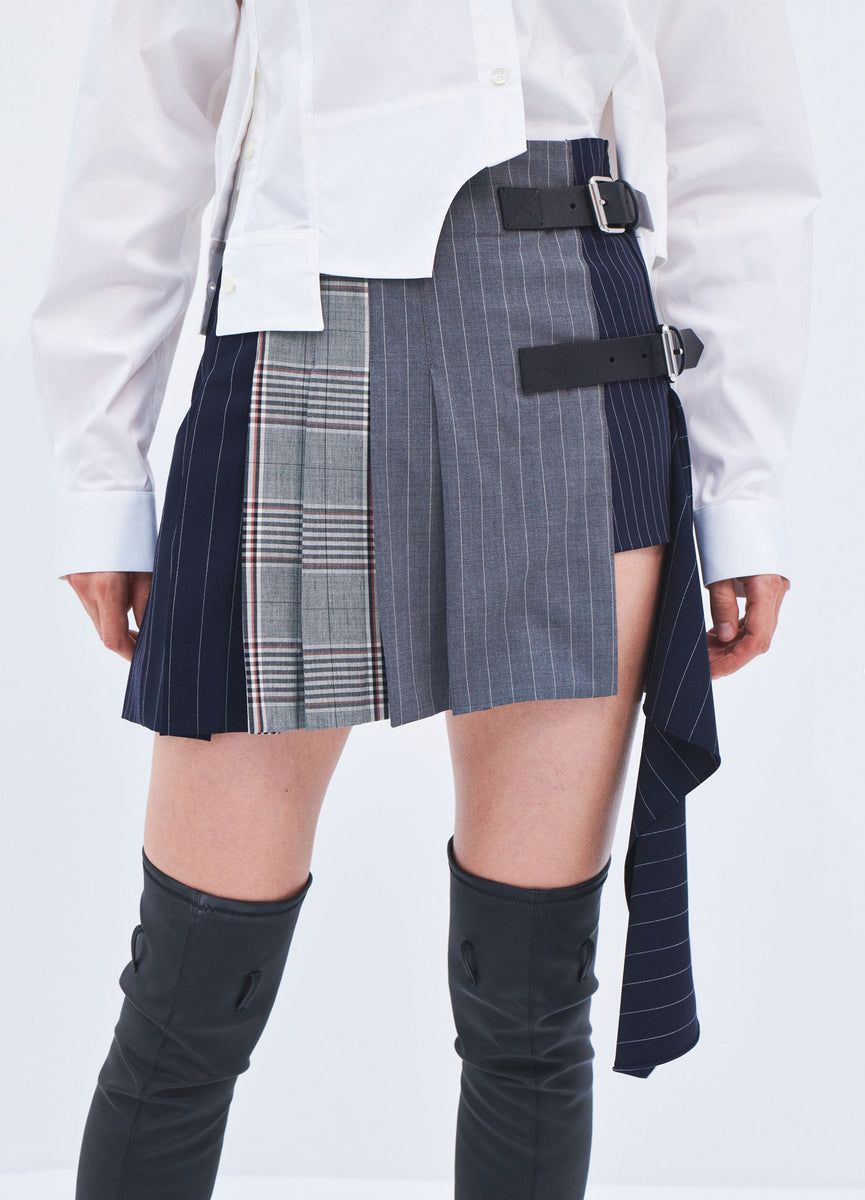 Patchwork Pleated Mini Skirt