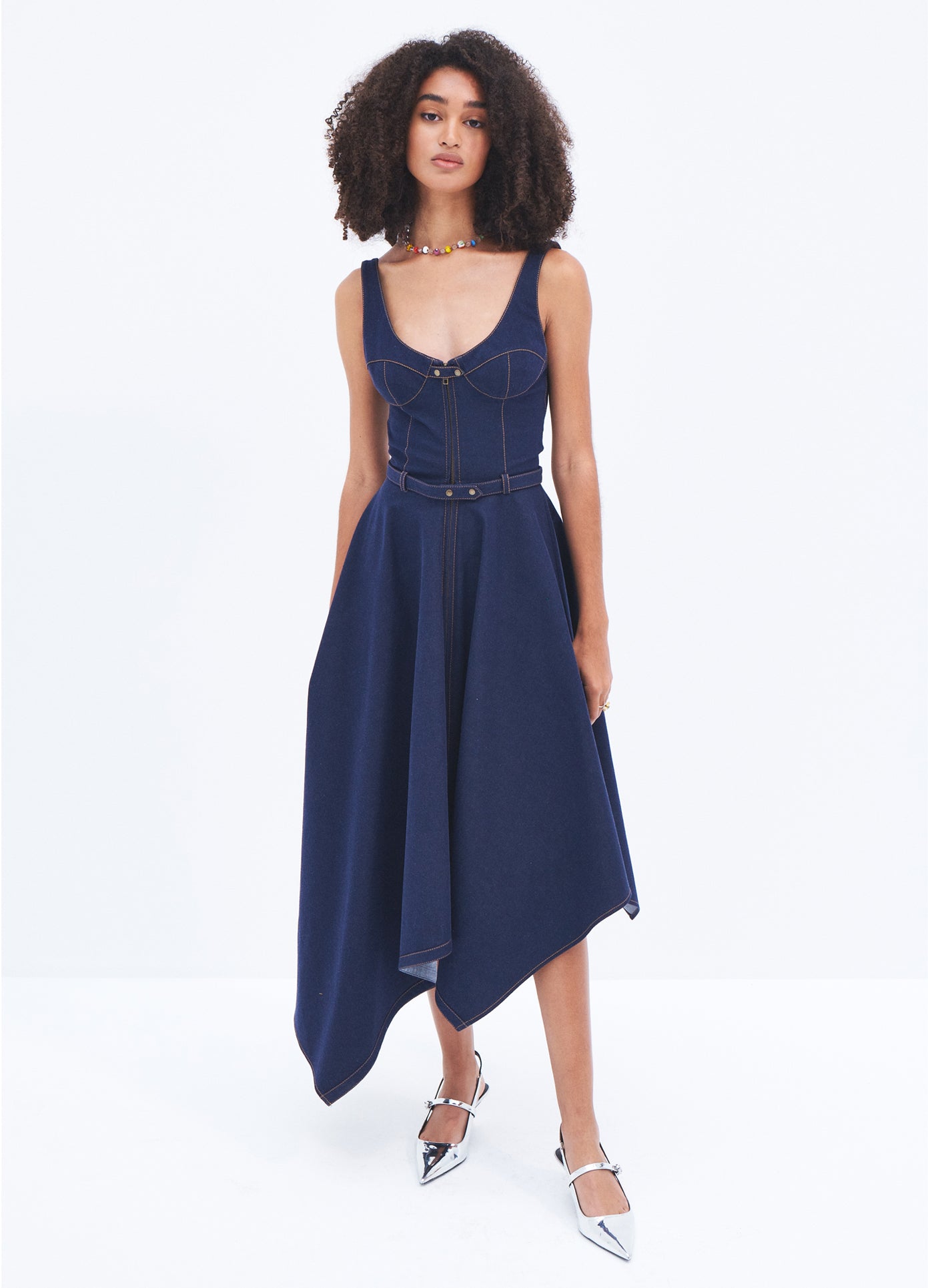 MONSE Stretch Denim Dress in Indigo on model full front view