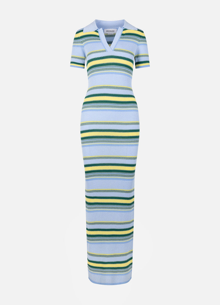 【最終お値下げ】Striped Jacquard Knit Dress Striped Jacquard Maxi Dress in Blue Stripe