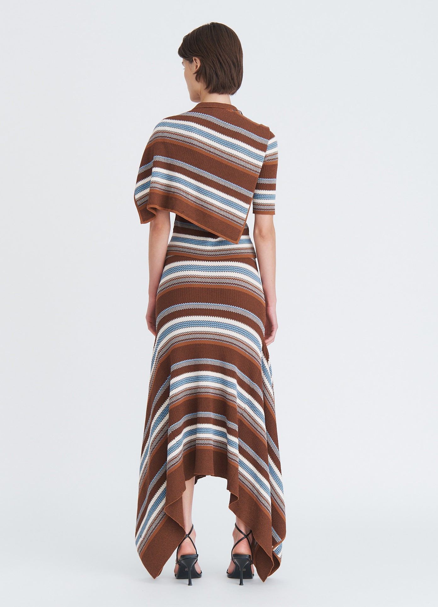 MONSE Striped Jacquard Top and Scarf in Brown Multi on model full back view