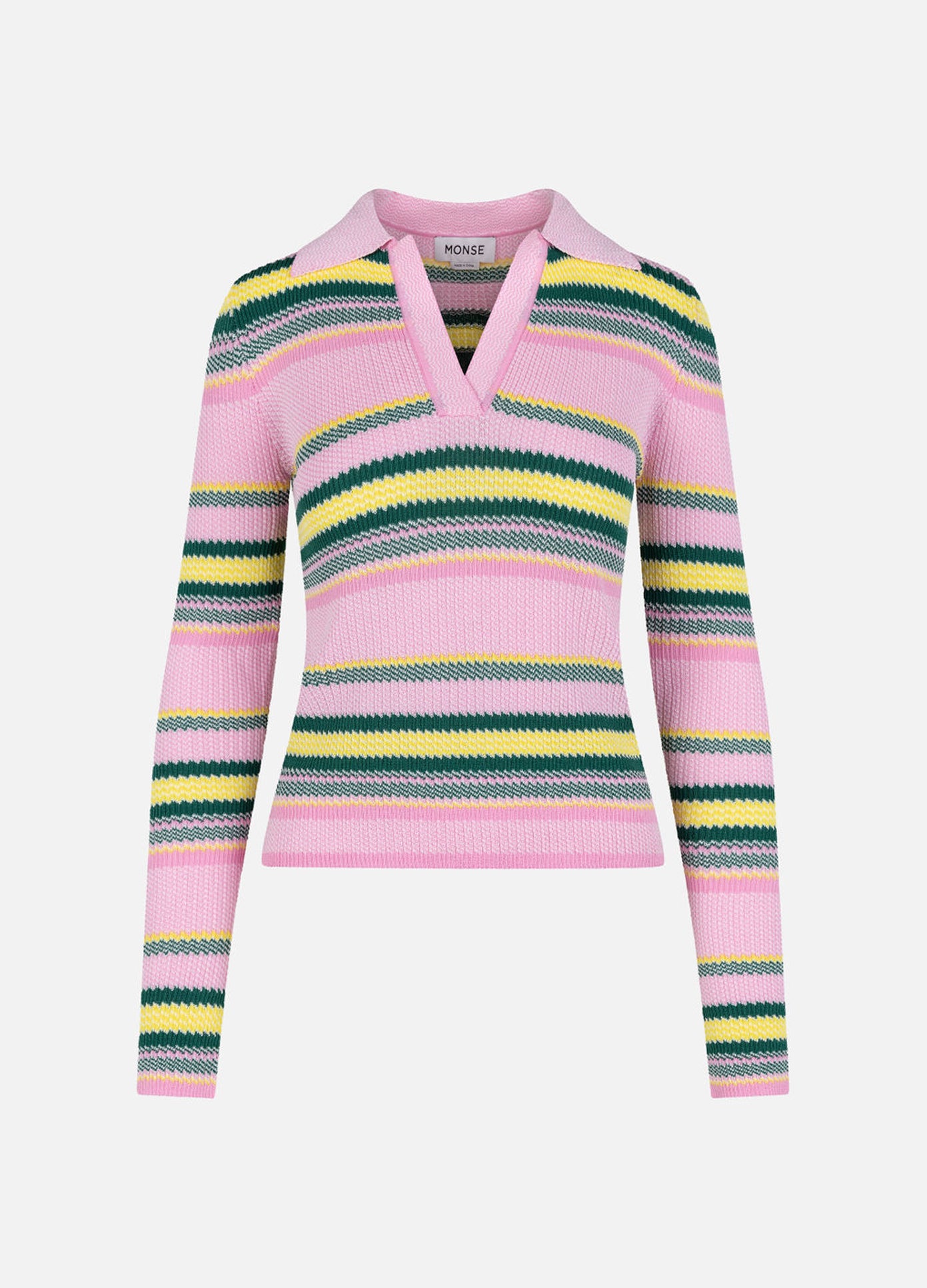 MONSE Striped Jacquard Top in pink stripe flat front