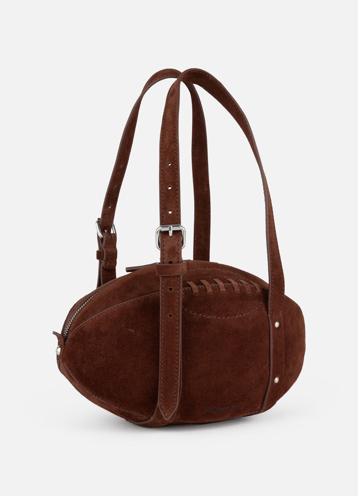 MONSE Suede Football Bag in brown split suede product image