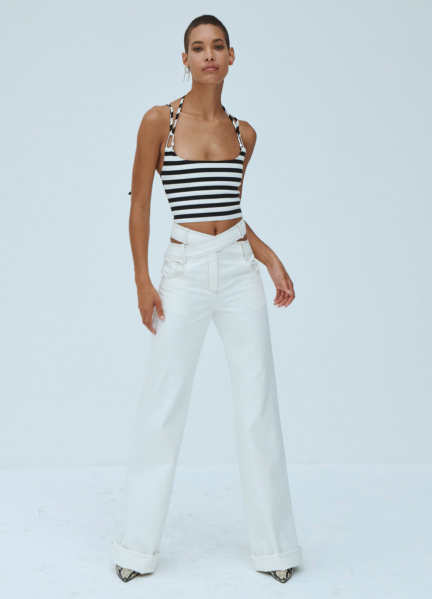 Criss Cross Waistband Jeans in White