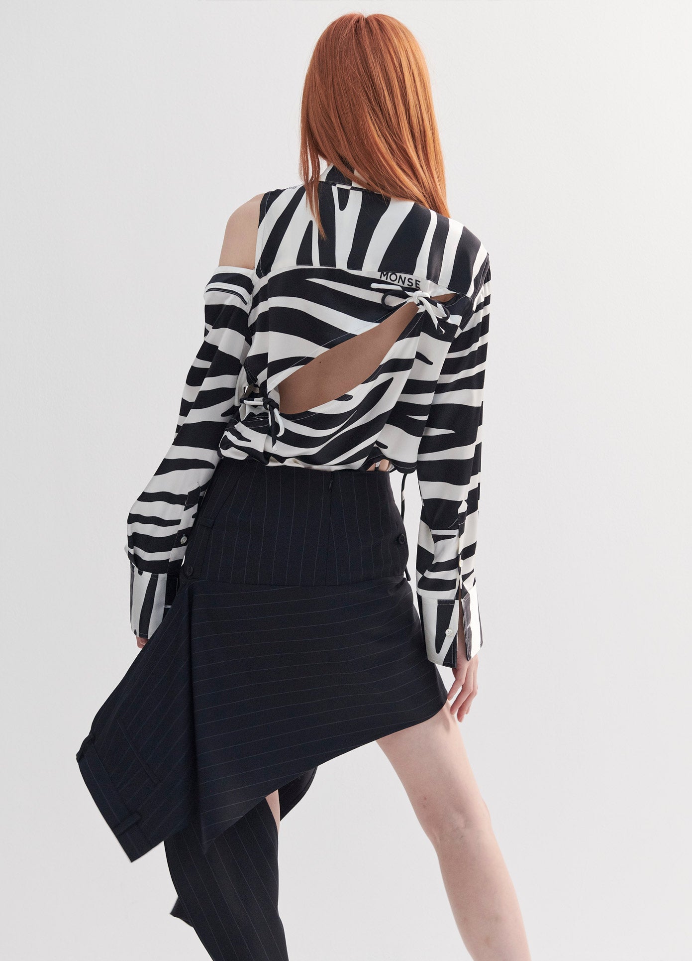 MONSE Deconstructed Trouser Skirt in Midnight on Model Back View