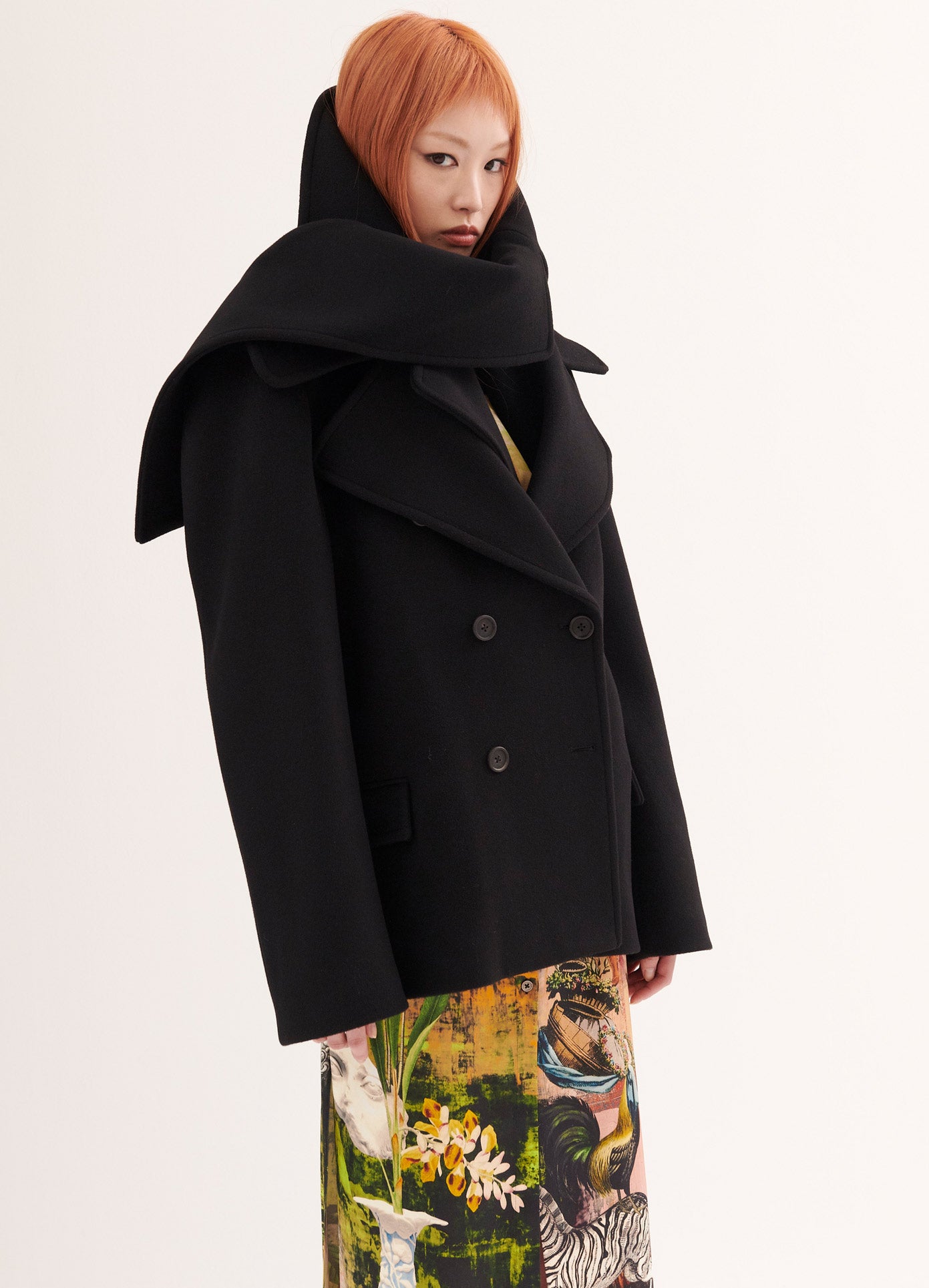 MONSE Double Collar Jacket in Black on Model Side View
