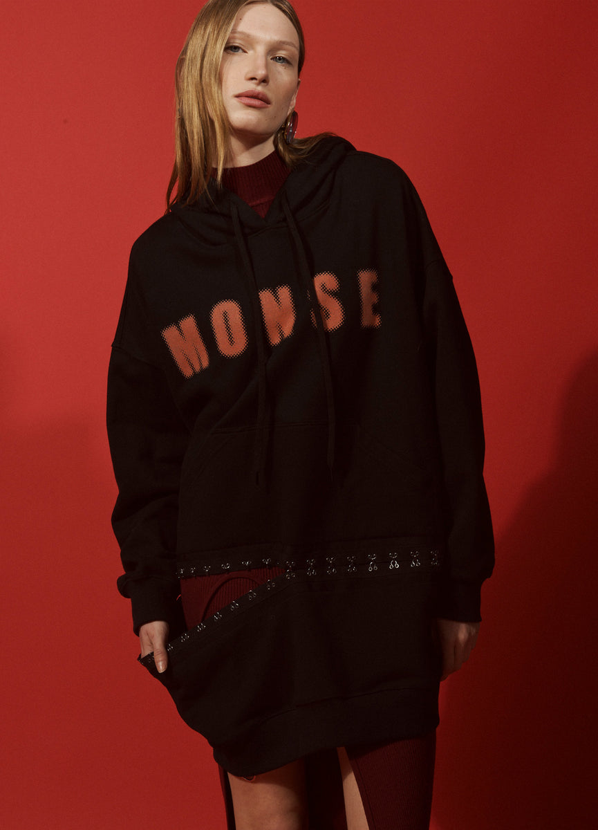 Hook and Eye Hoodie Dress in Black
