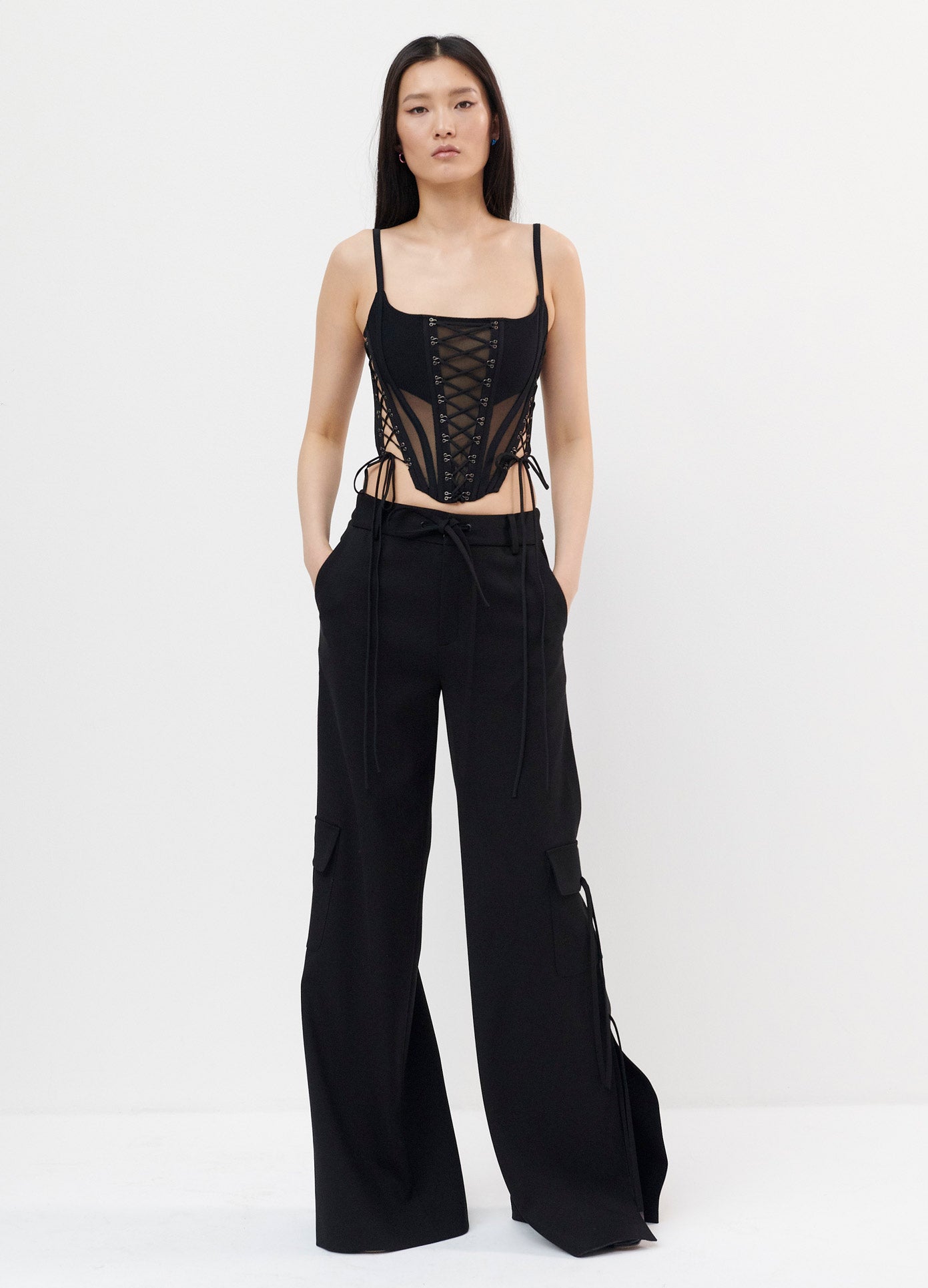 MONSE Laced Bustier in Black on Model Full Front View