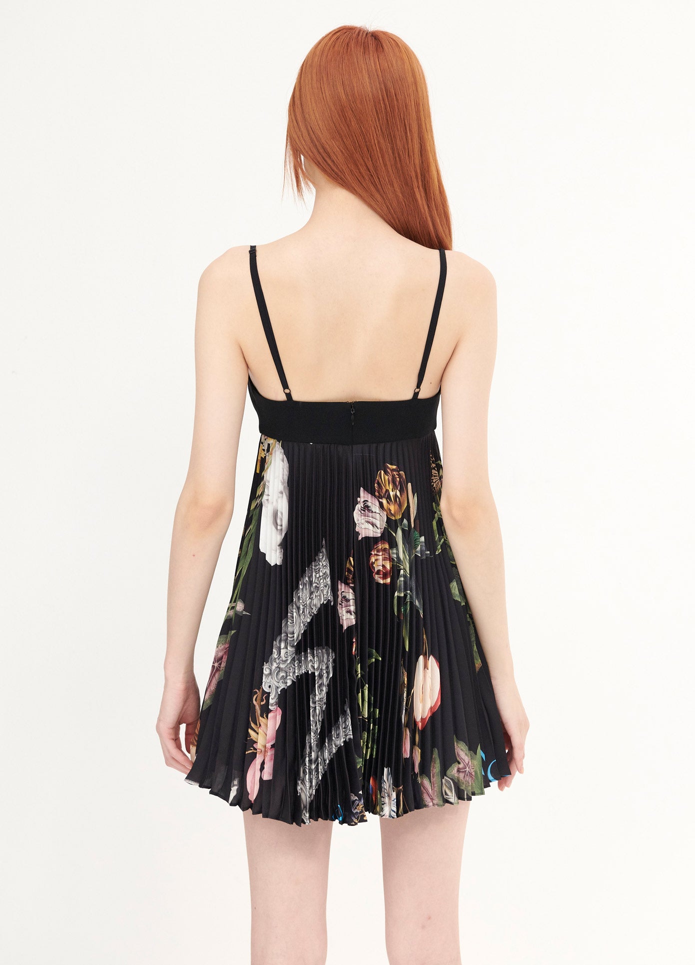 MONSE Pleated Baby Doll in Black Print on Model Back View