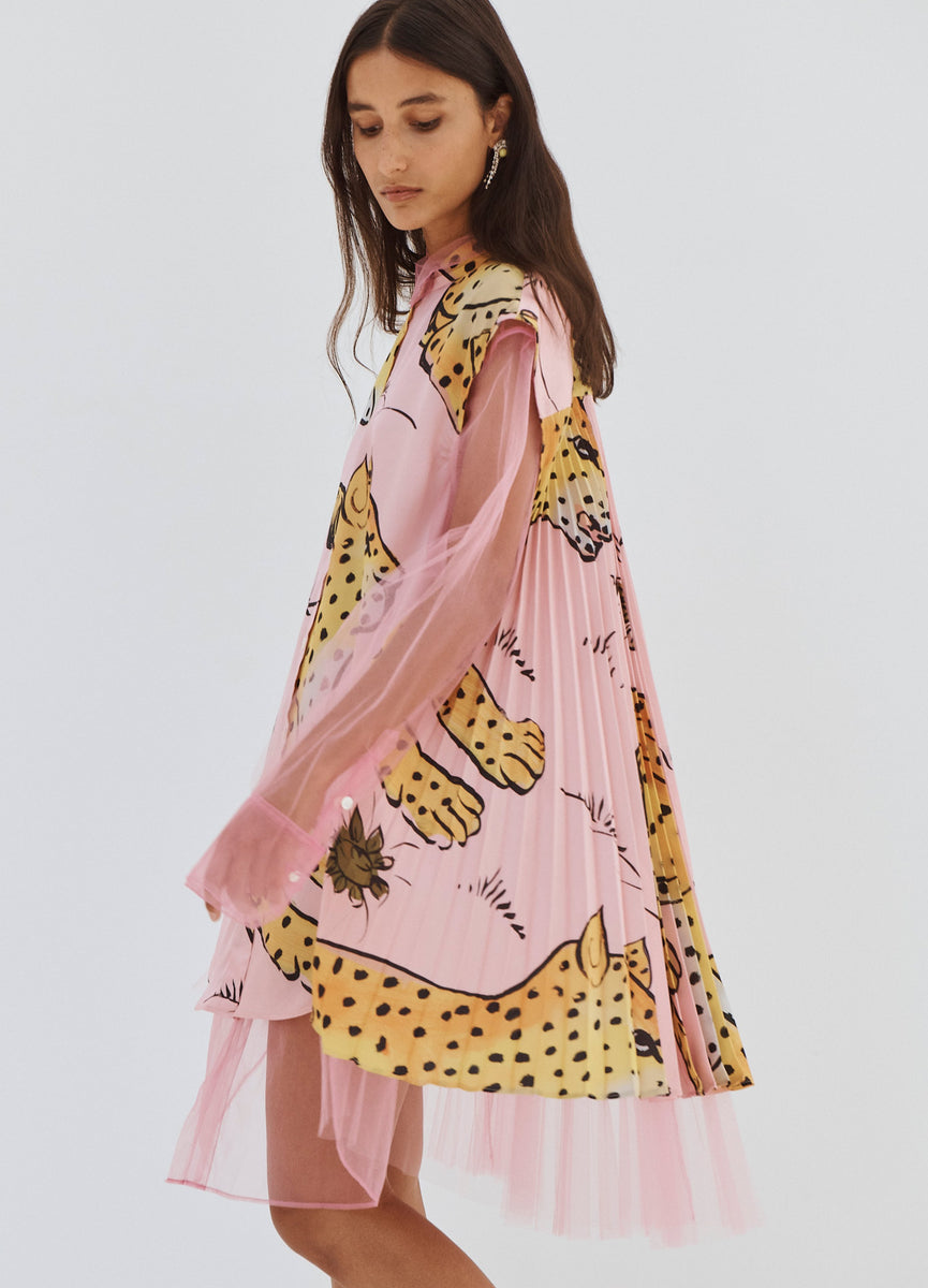 in Printed Pleated Multi Pink Back Shirt